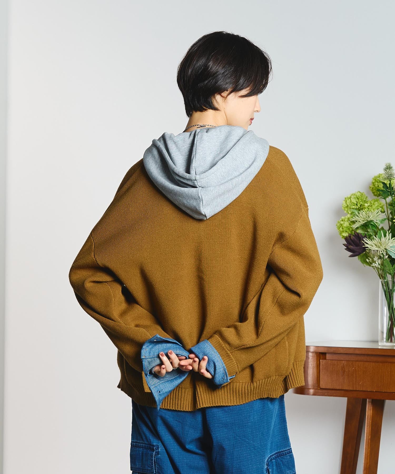 GENE HEAVENS/KNIT x DENIM CARDIGAN