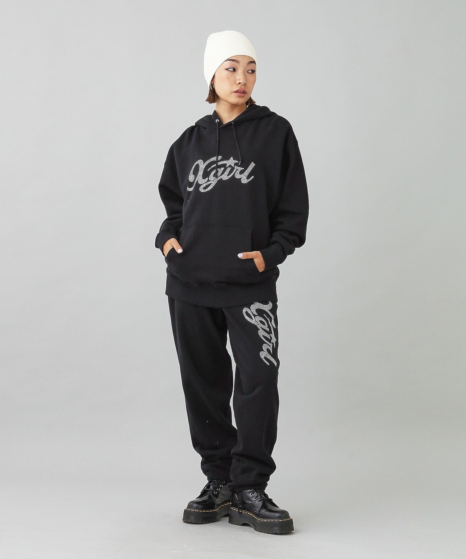 RHINESTONE STAR CURSIVE LOGO SWEAT HOODIE