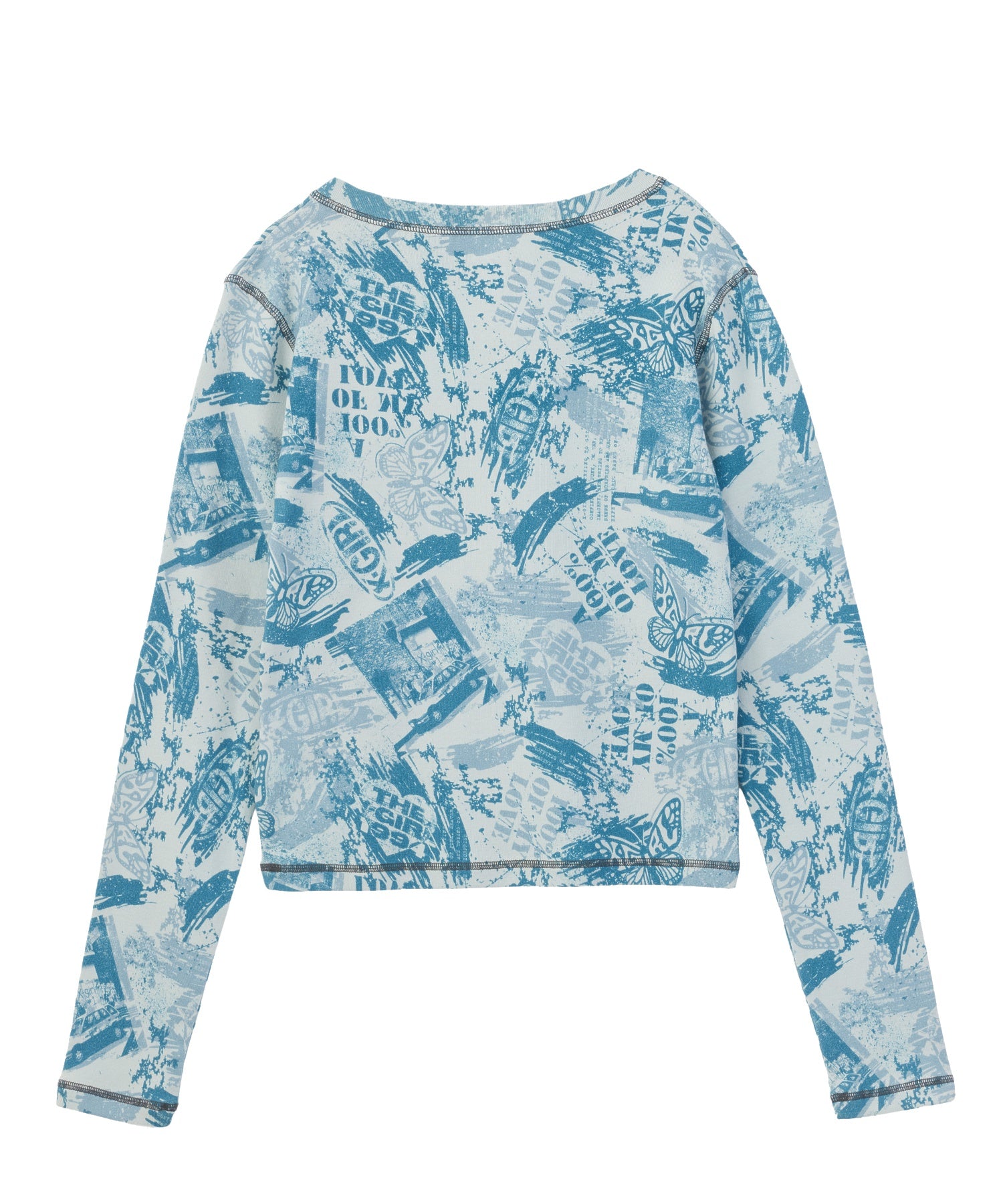 BRUSHED COLLAGE GRAPHIC HENLEY NECK L/S COMPACT TOP