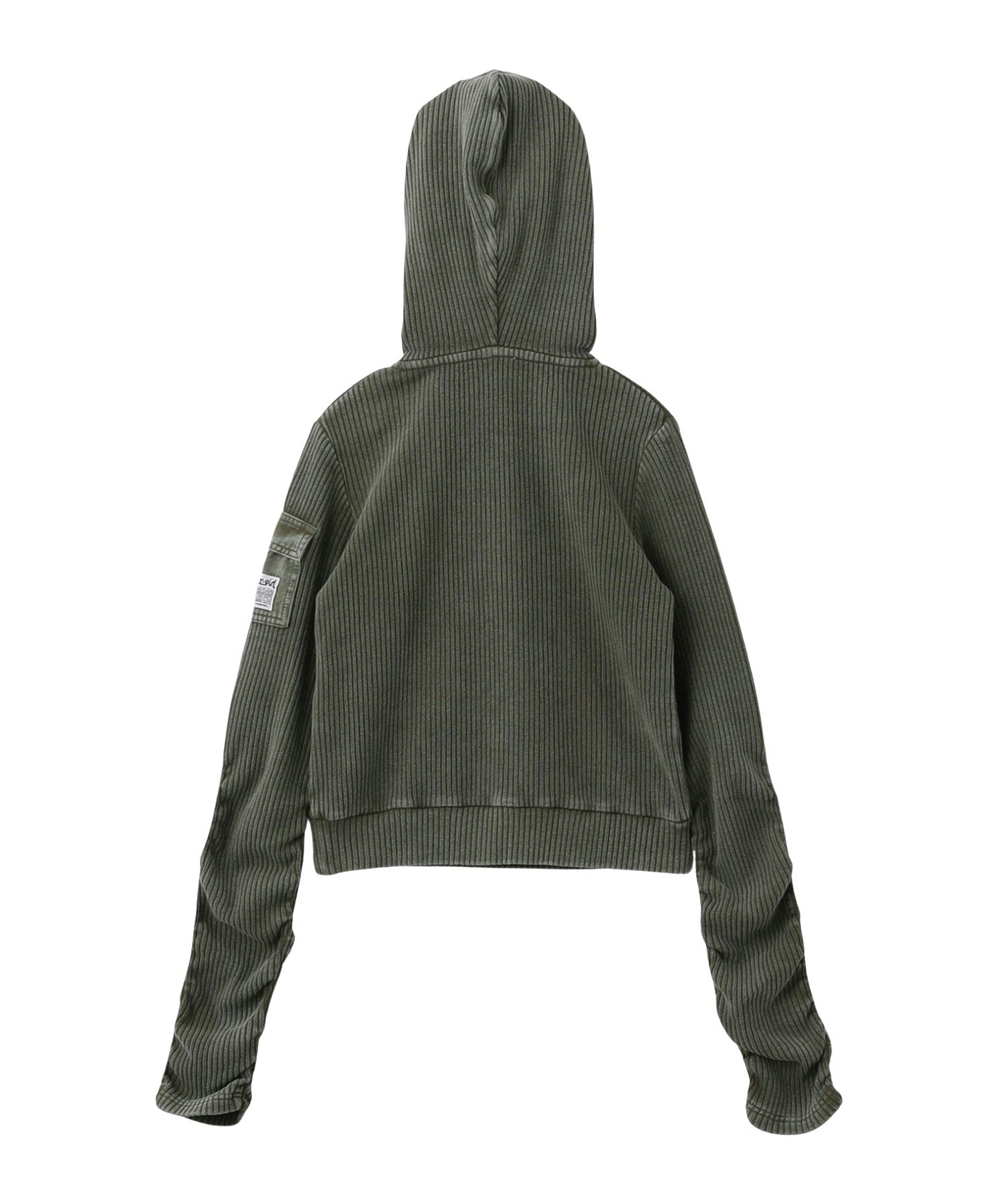 FADED WOVEN MIX HALF ZIP HOODED TOP