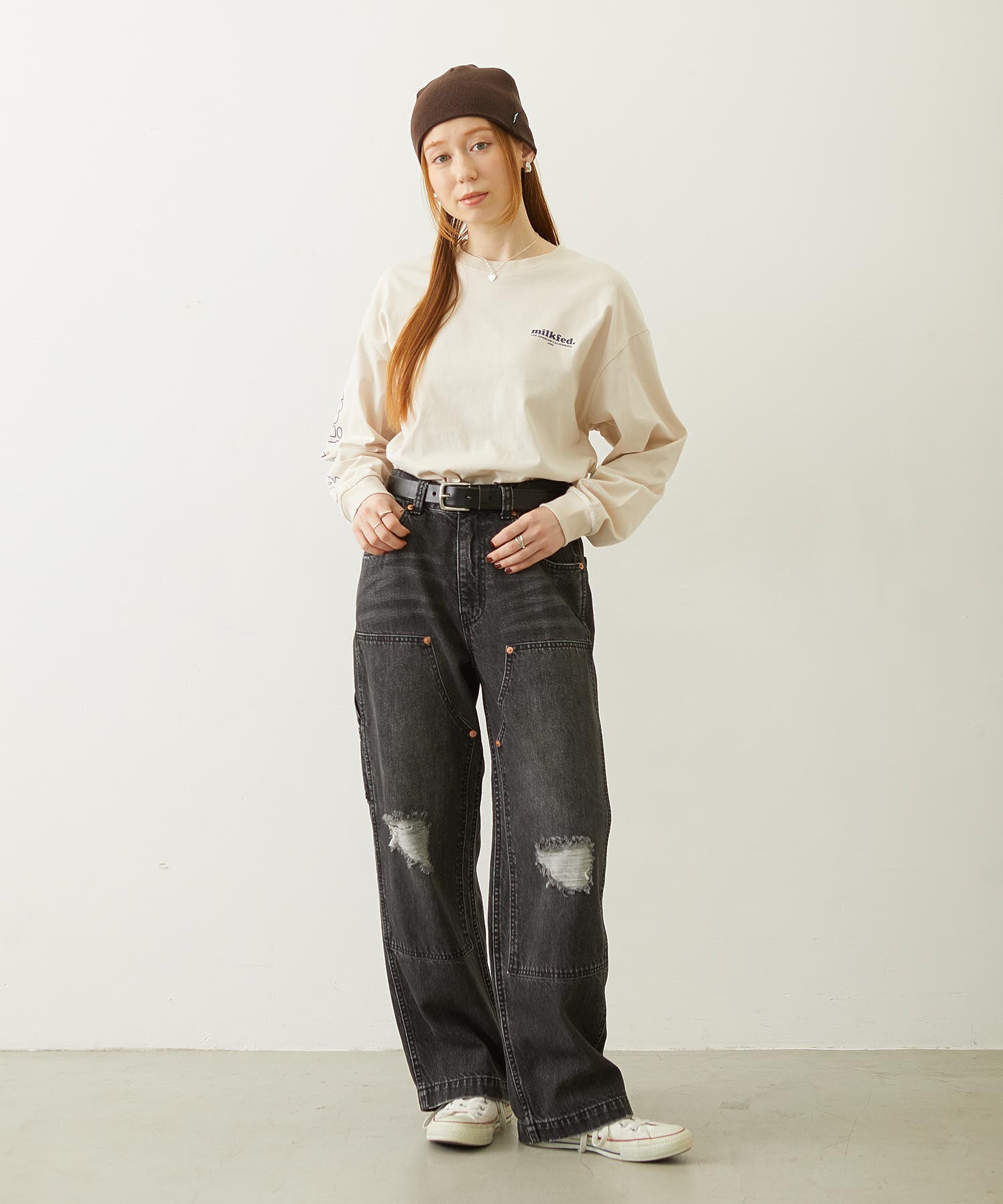 DOUBLE KNEE DISTRESSED DENIM PANTS