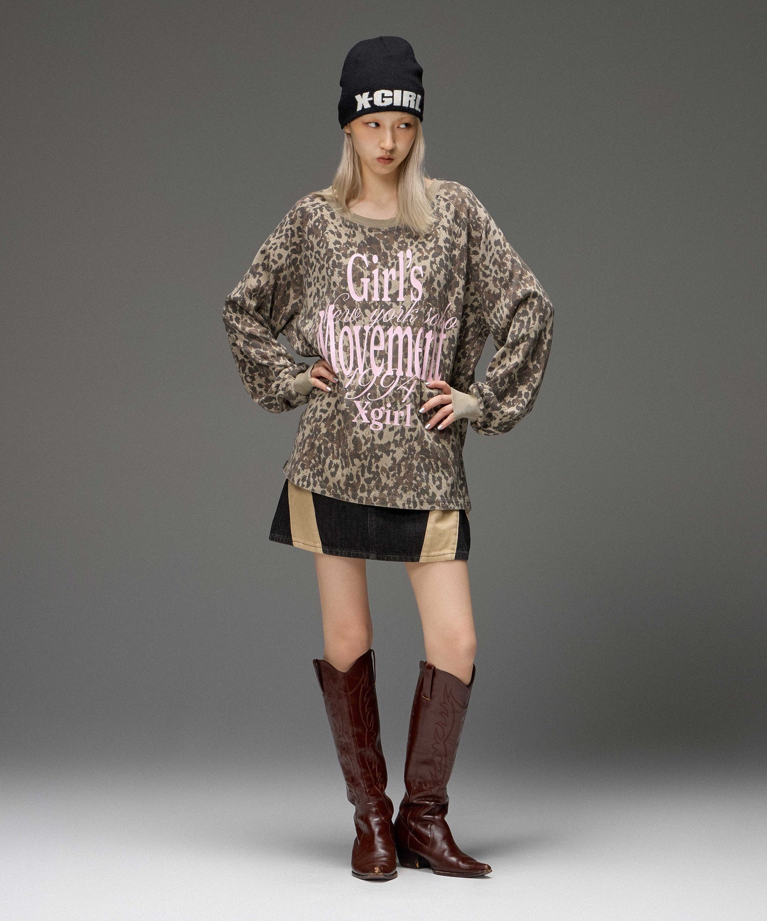 X-GIRL LOGO REVERSIBLE JACQUARD BEANIE