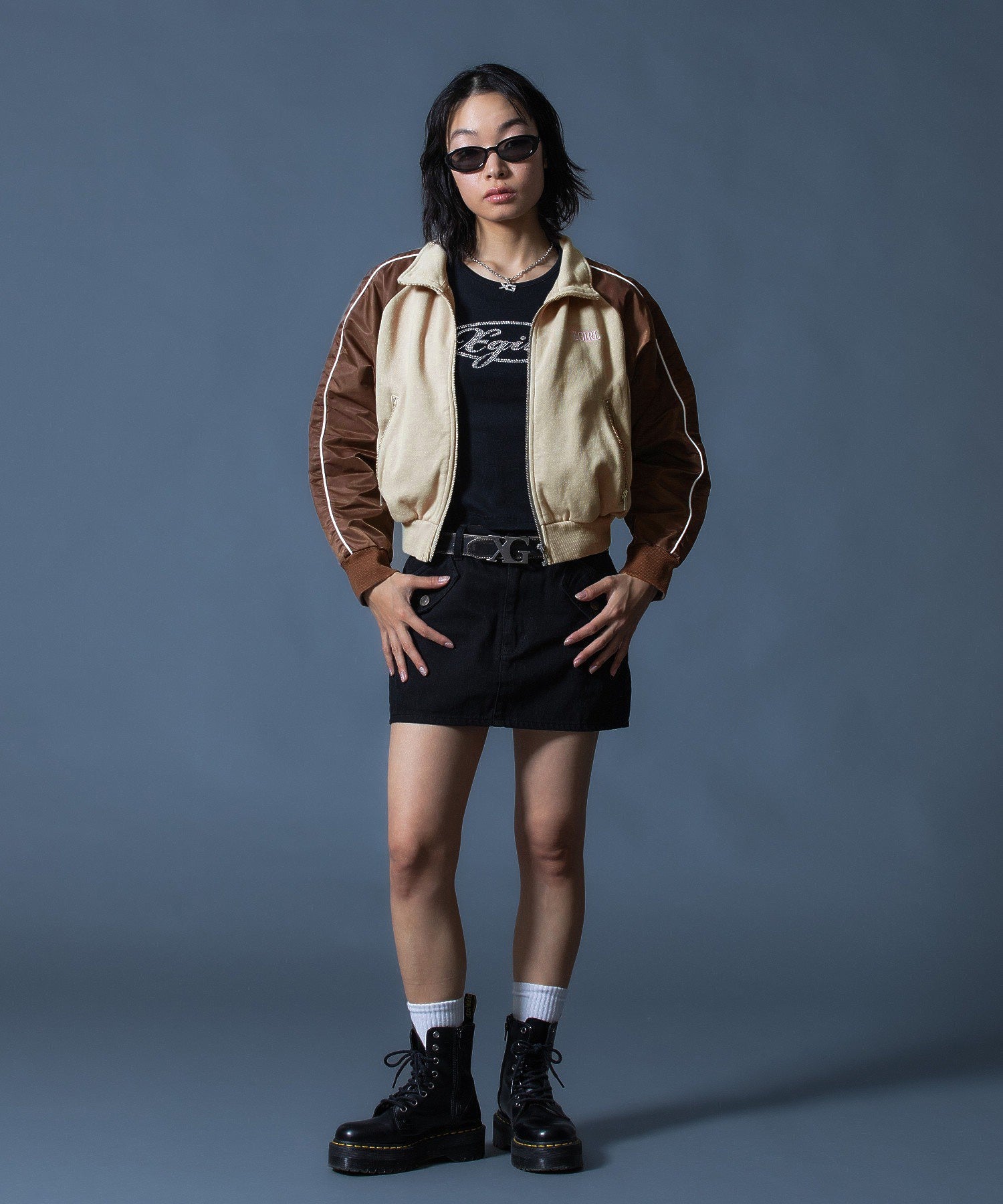 WOVEN MIX SWEAT ZIP UP TOP