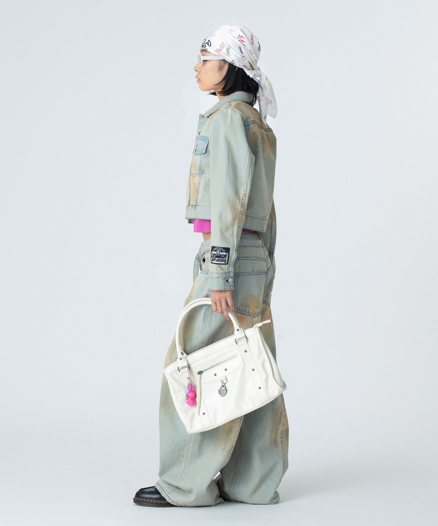 FADED FACE LABEL COMPACT DENIM JACKET