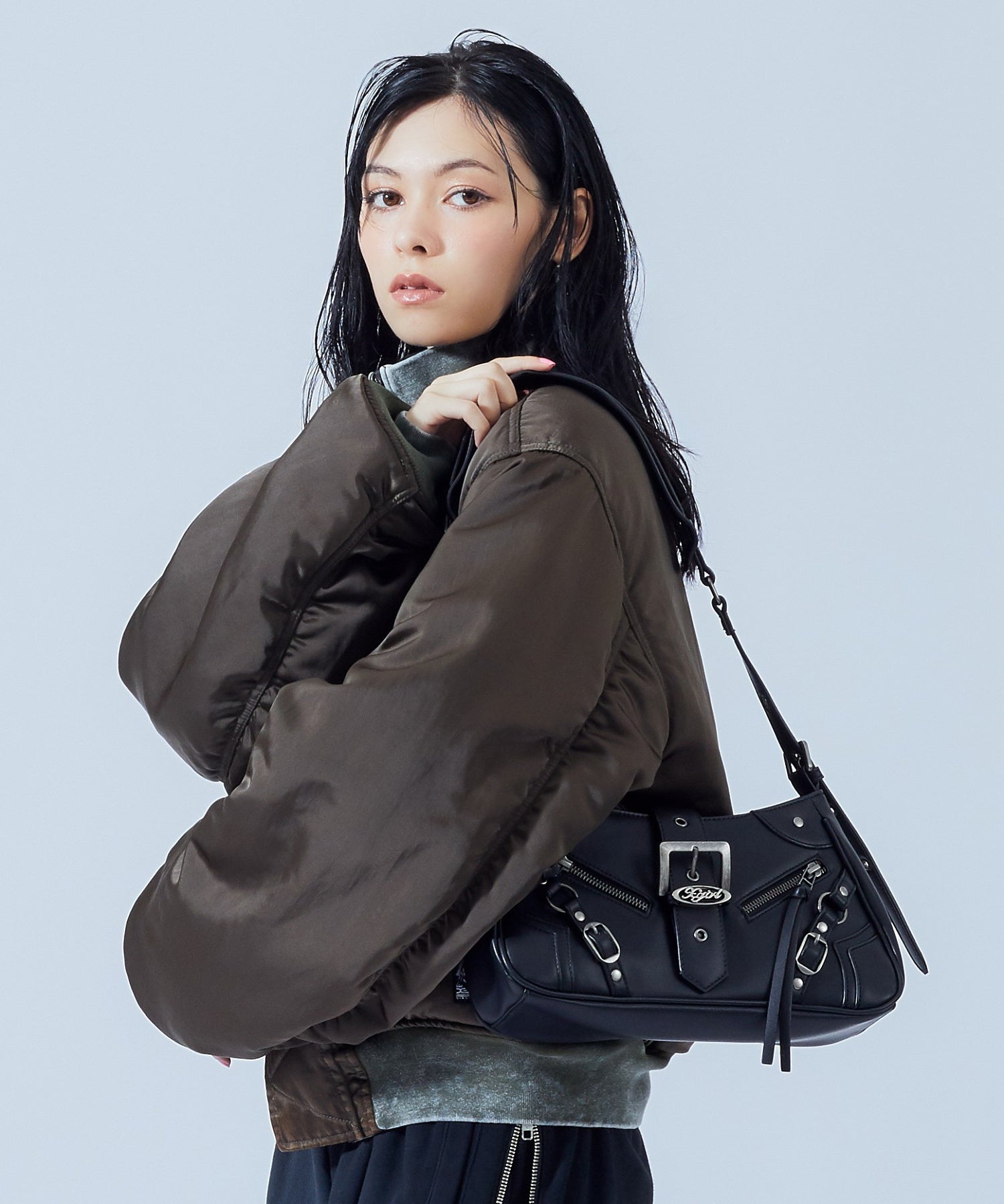 ZIP AND BELT FAUX LEATHER BAG