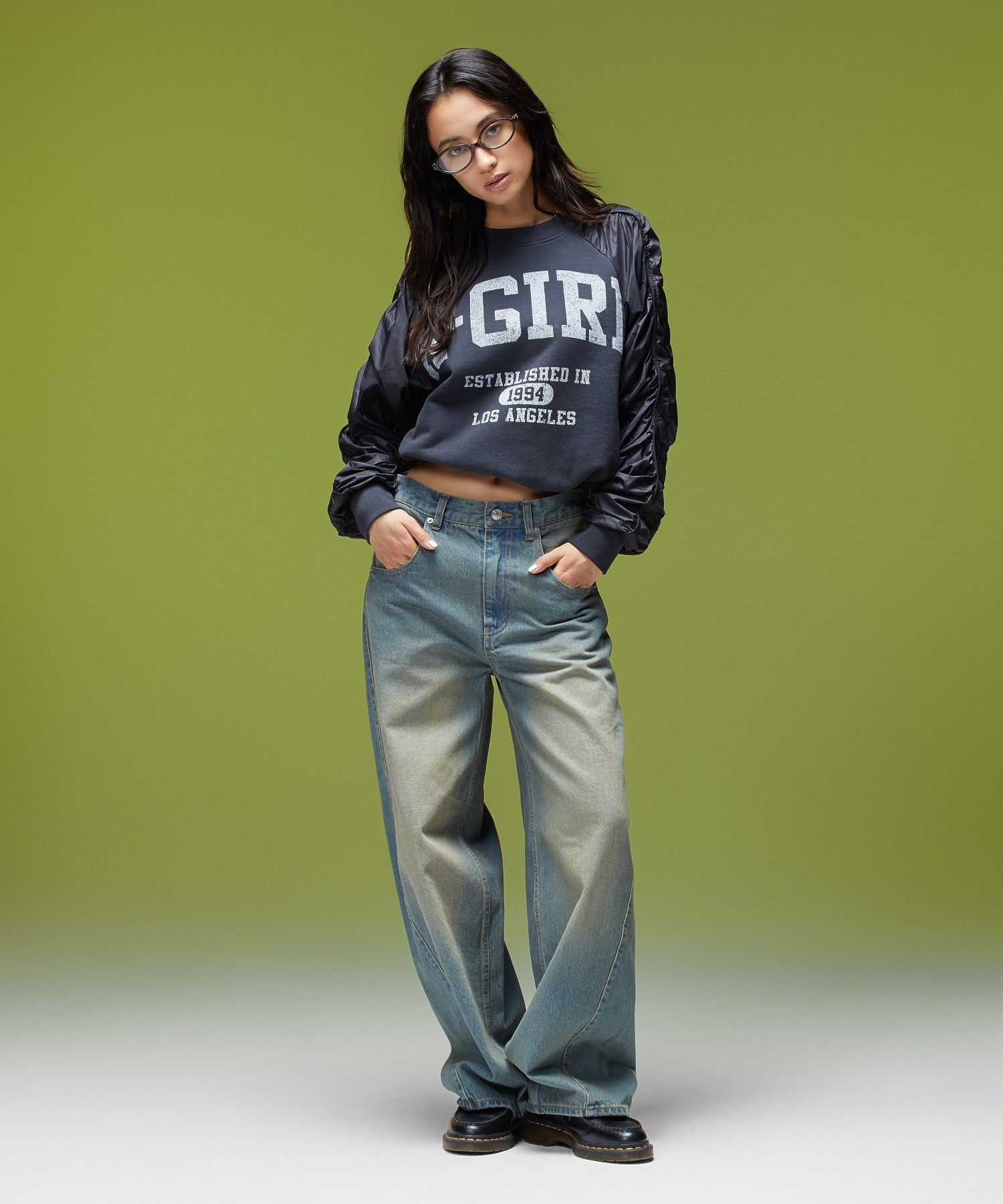 LOGO MARK STITCHED DENIM PANTS