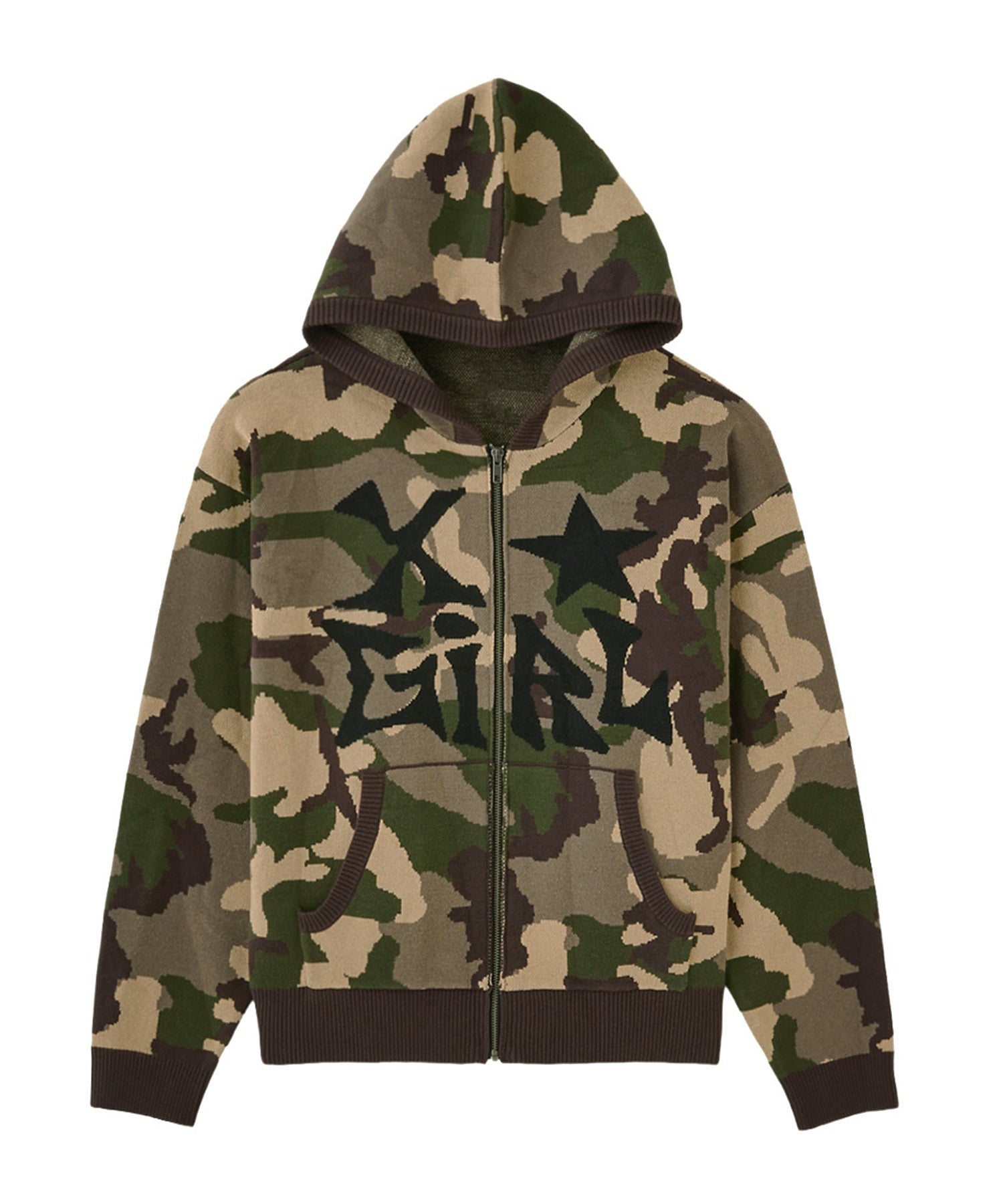 JACQUARD KNIT ZIP UP HOODIE