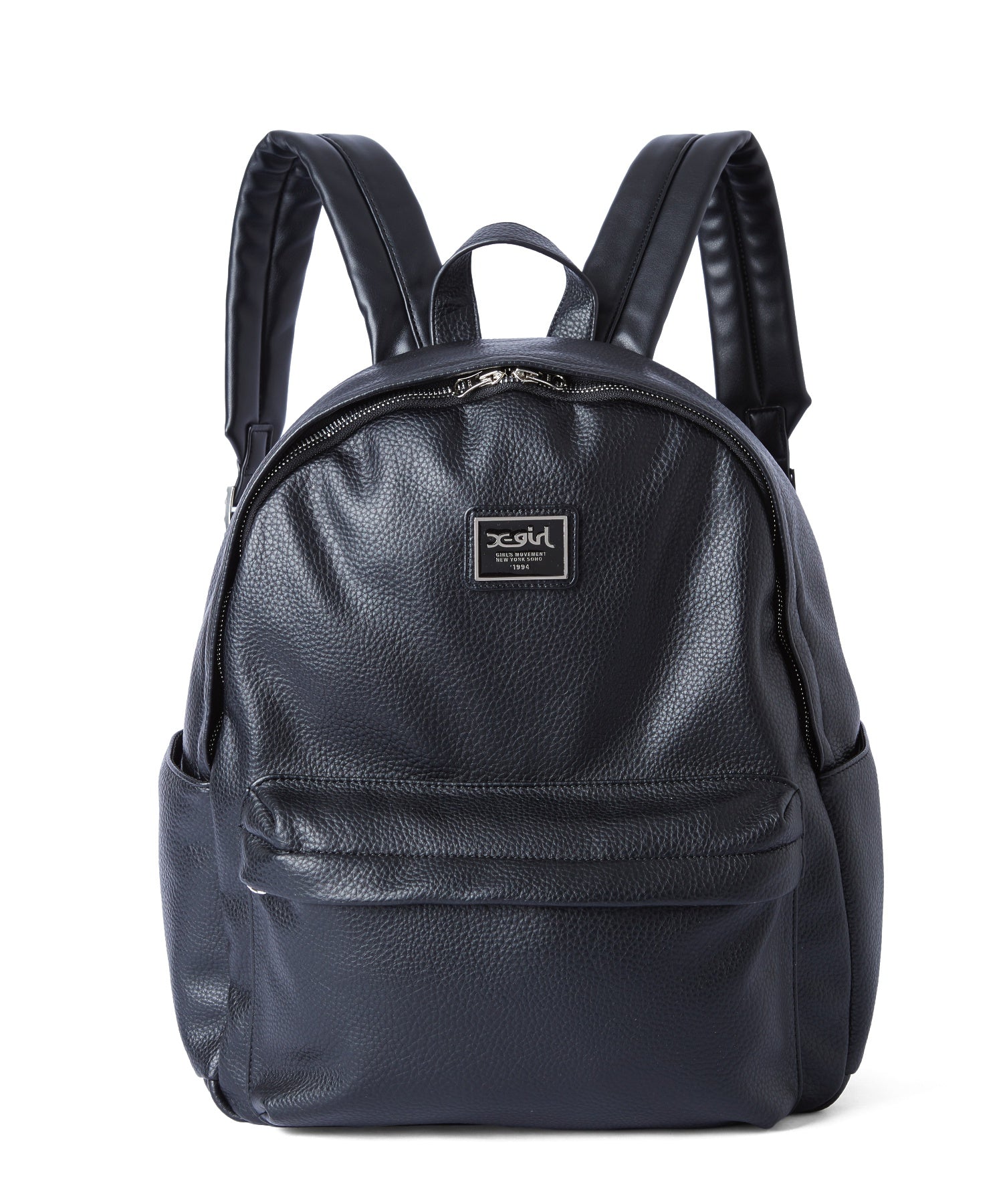 METAL LABEL FAUX LEATHER DAYPACK