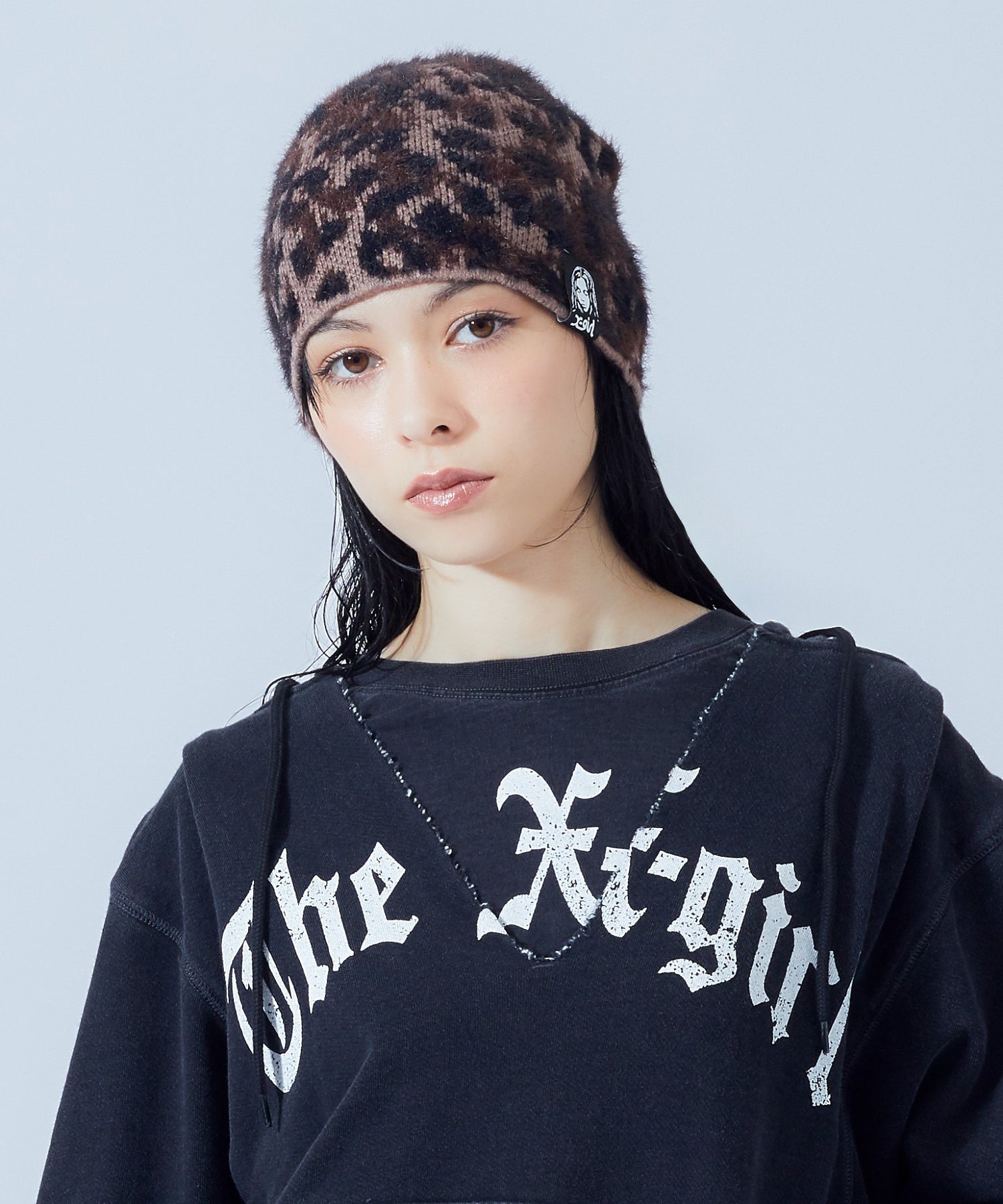 LEOPARD SHAGGY JACQUARD BEANIE