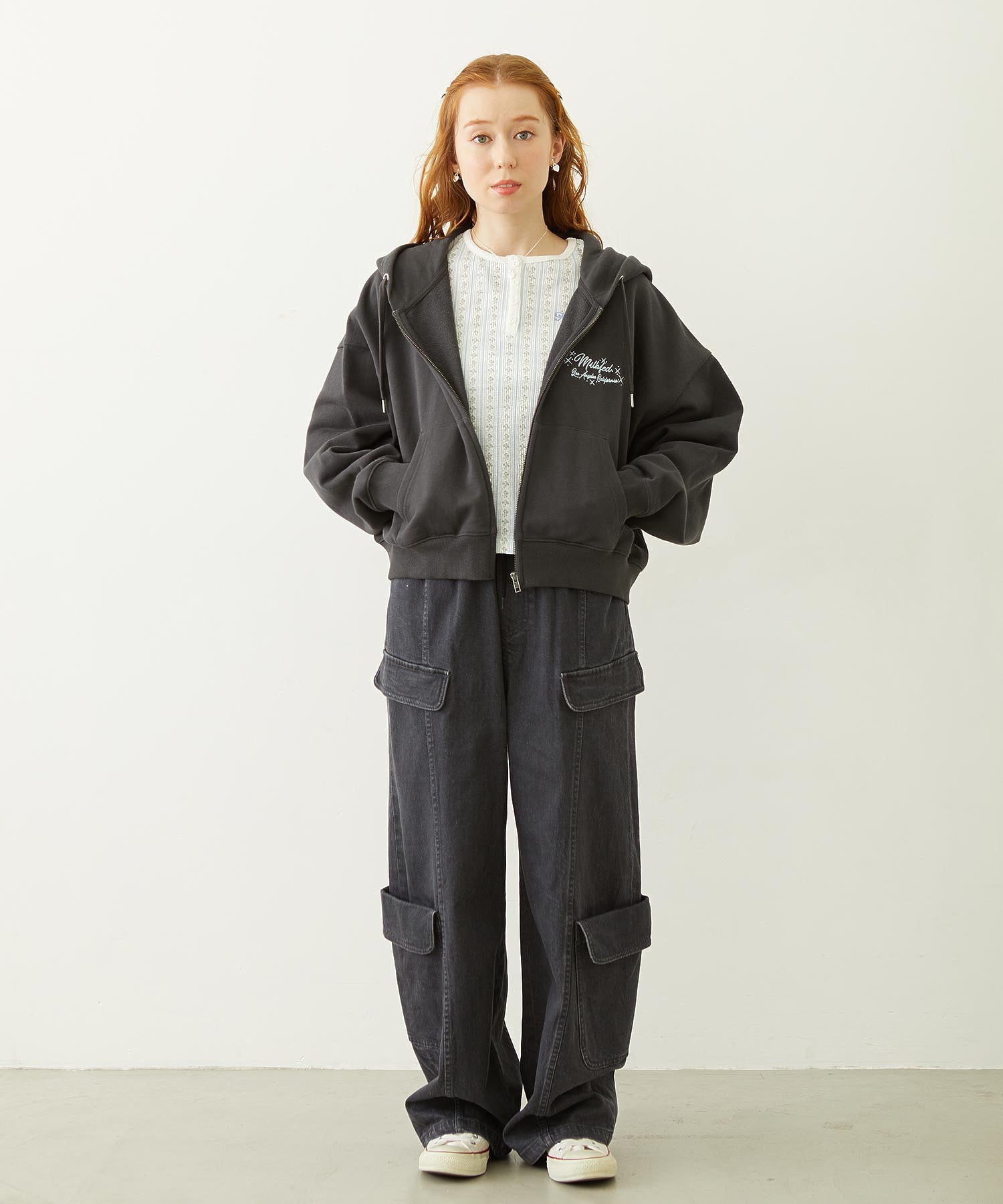 RHINESTONE LOGO SHORT ZIP UP HOODIE