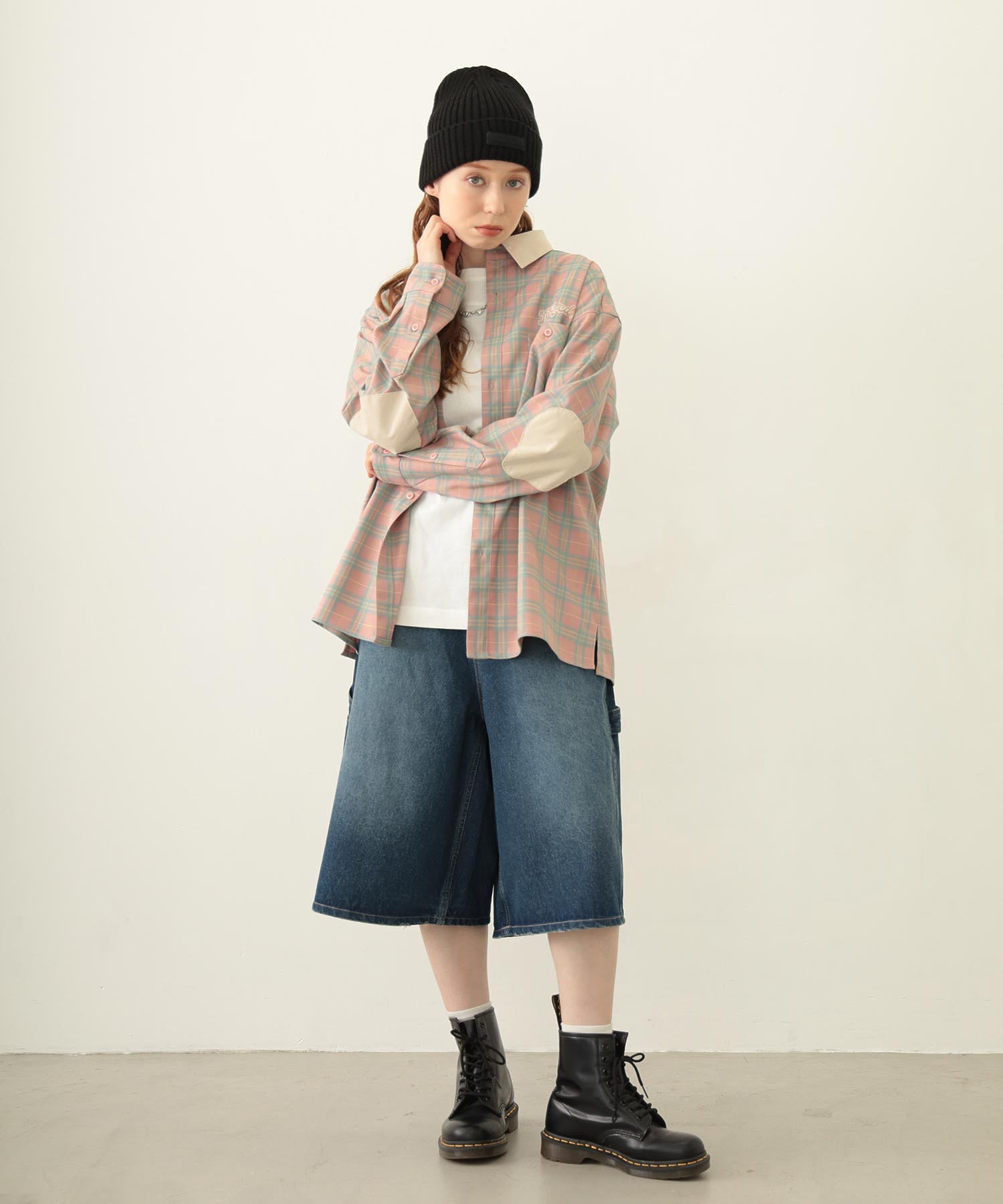 HEART ELBOW PATCH PLAID SHIRT