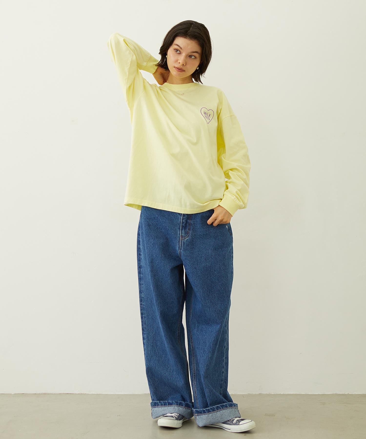 MILKFED. PLAID LOGO L/S TEE