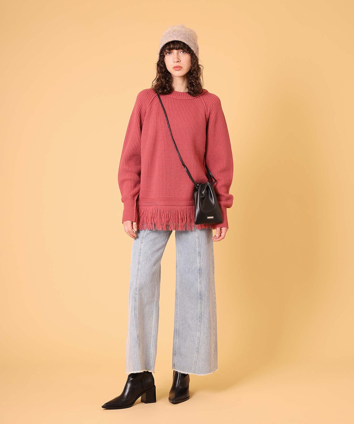 オーバーサイズフリンジニットプルオーバー