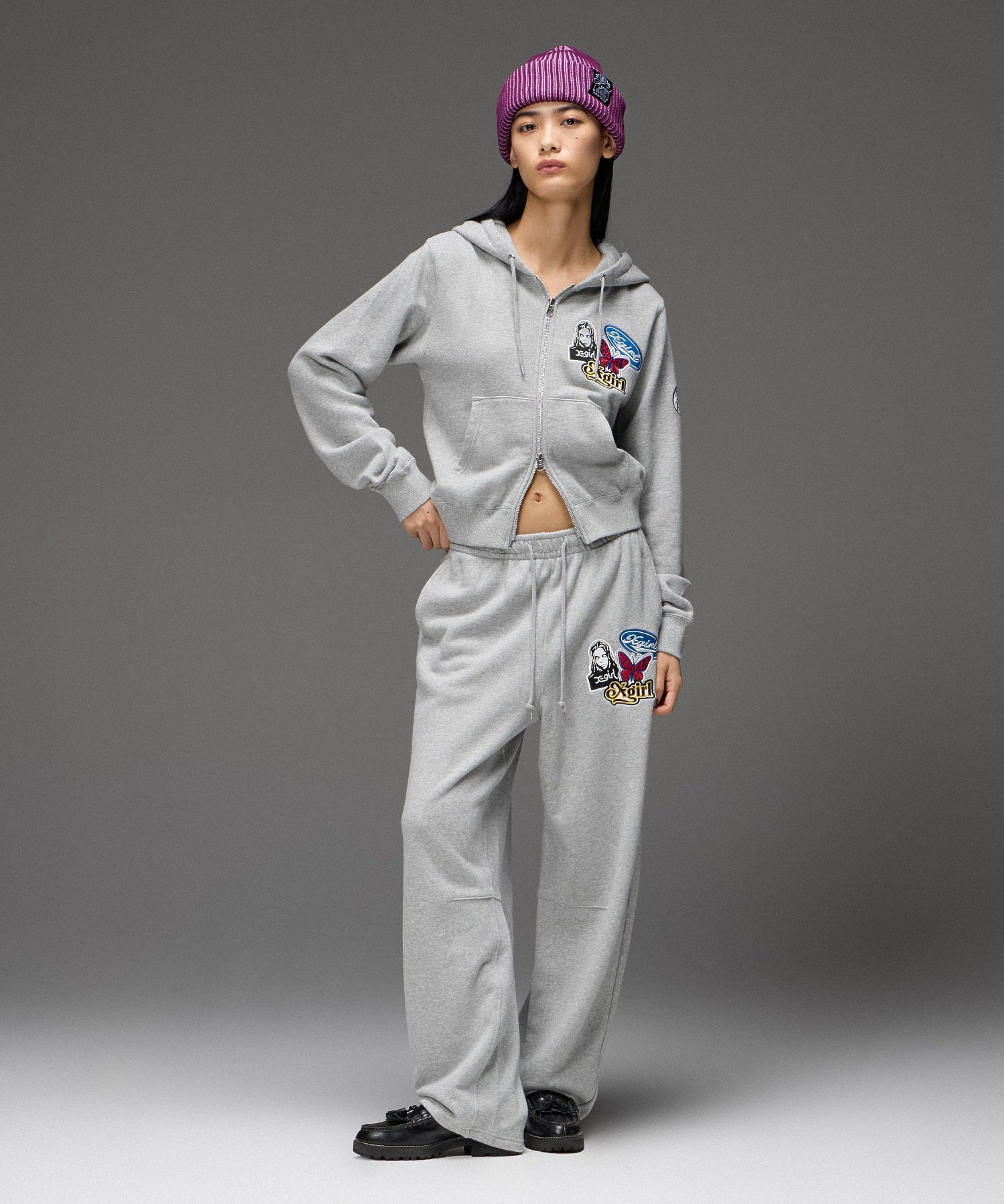 X-girl PATCHES COMPACT ZIP UP SWEAT HOODIE