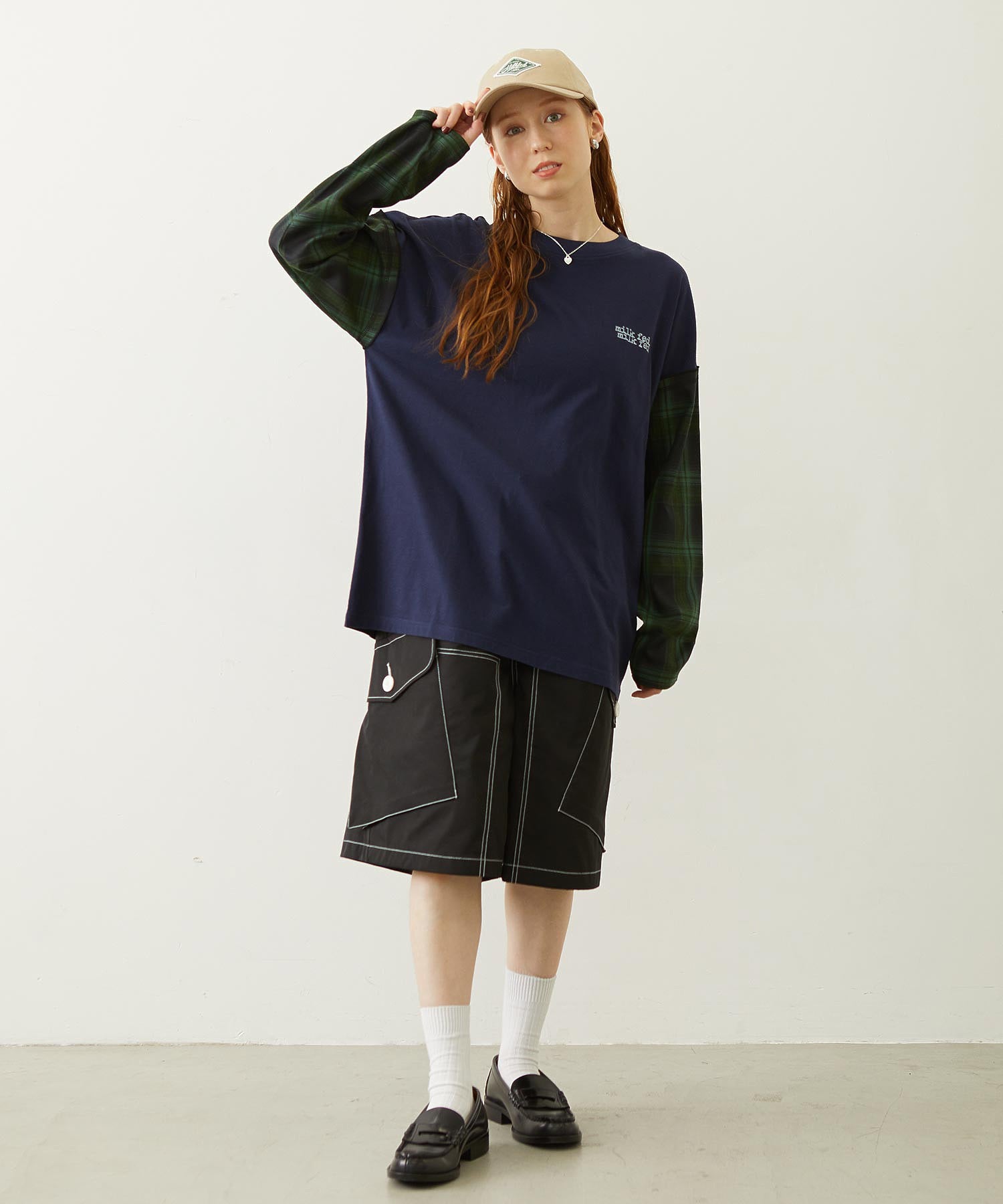 PLAID SLEEVES L/S TOP