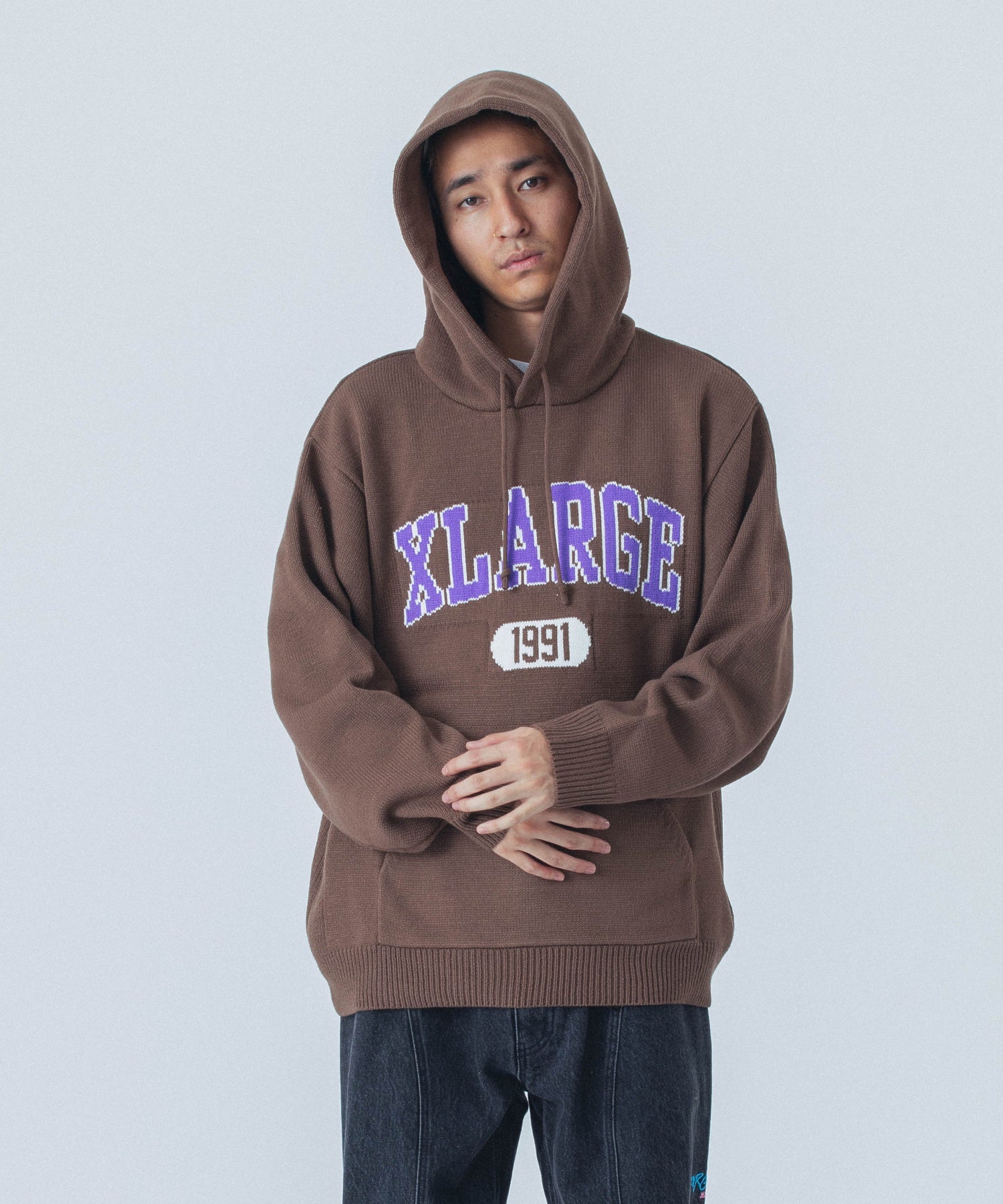 COLLEGE LOGO KNIT PULLOVER HOODIE