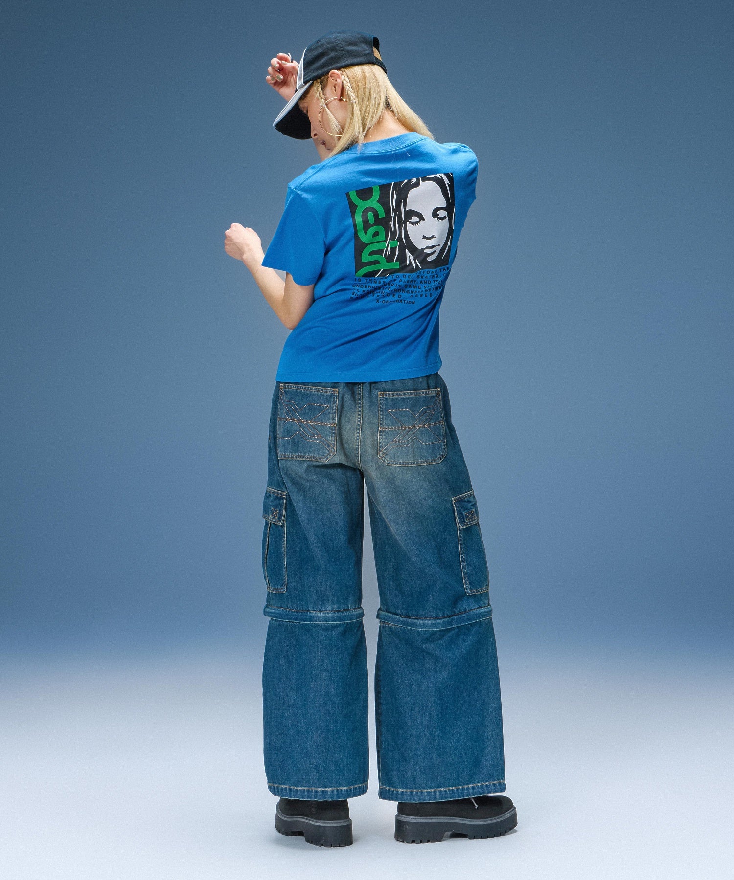 FADED 2WAY WIDE LEG DENIM CARGO PANTS