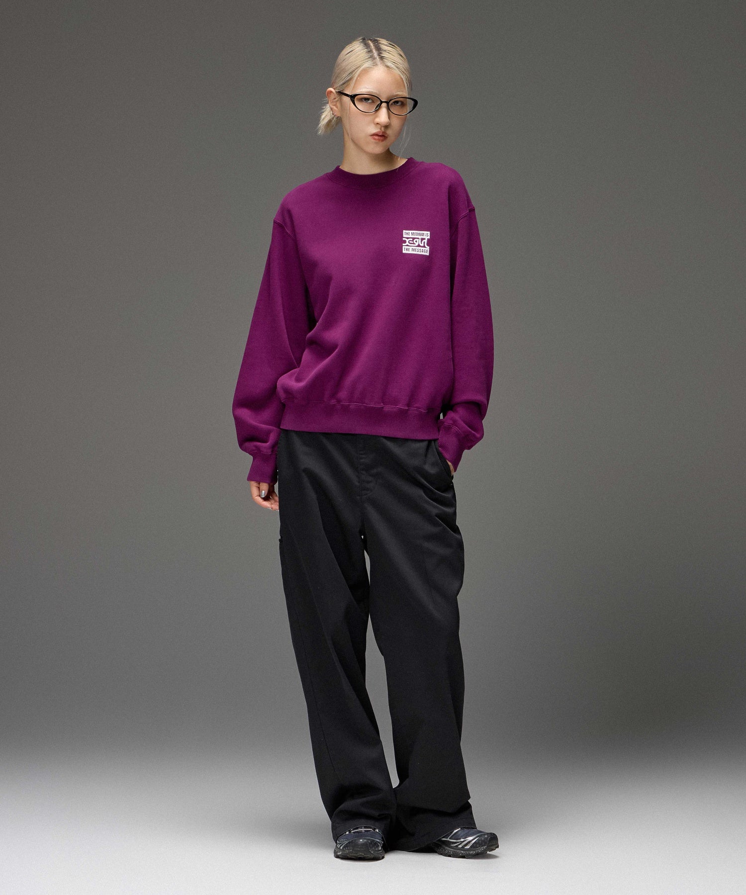 FACE LABEL FADED WIDE STRAIGHT EASY PANTS