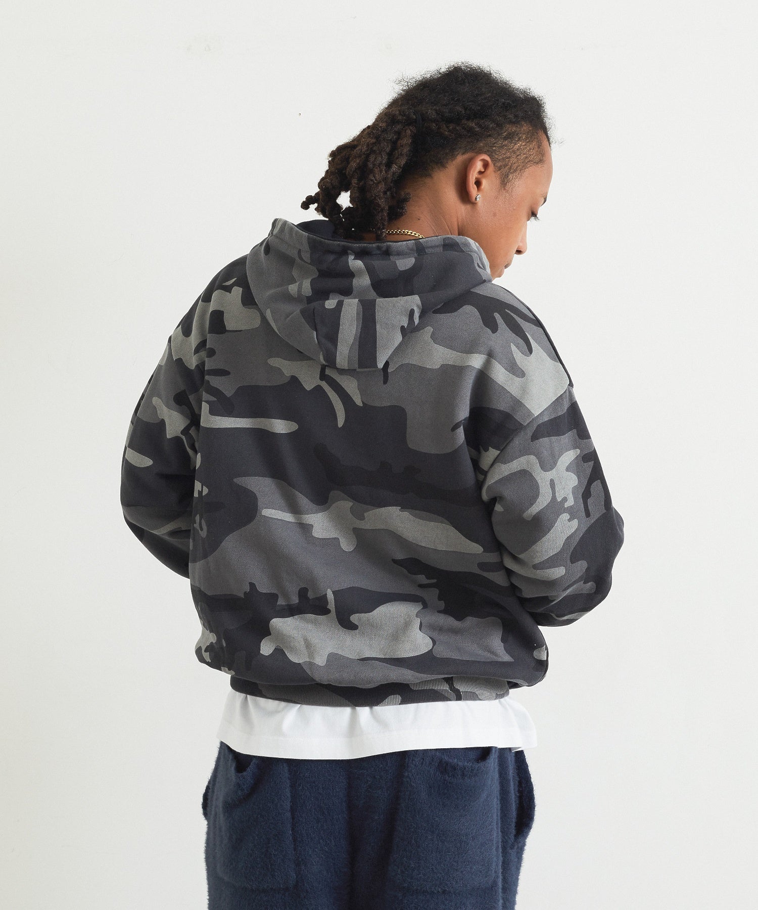 REVERSIBLE CAMO ZIP HOODED SWEATSHIRT