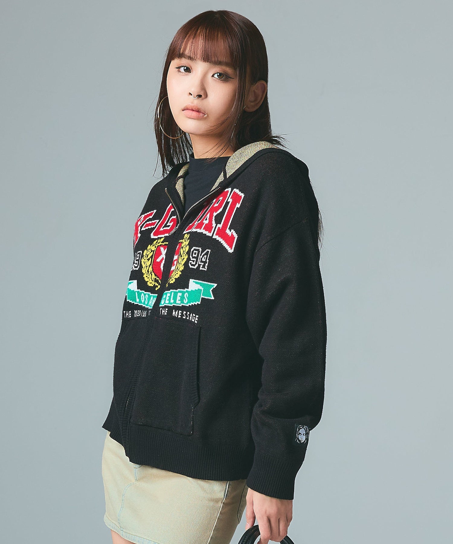 COLLEGE LOGO JACQUARD ZIP UP KNIT HOODIE
