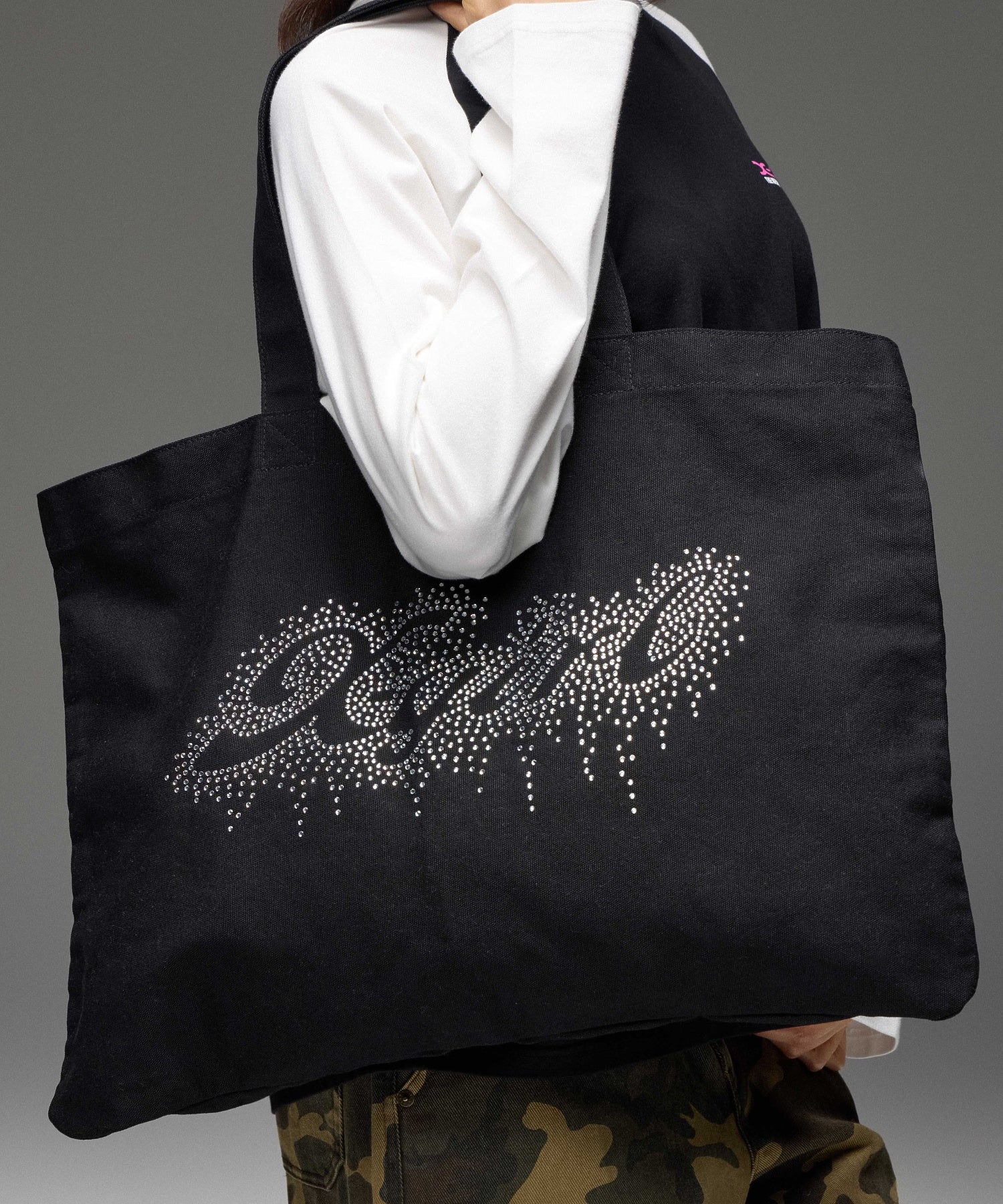 RHINESTONE LOGO BIG TOTE BAG
