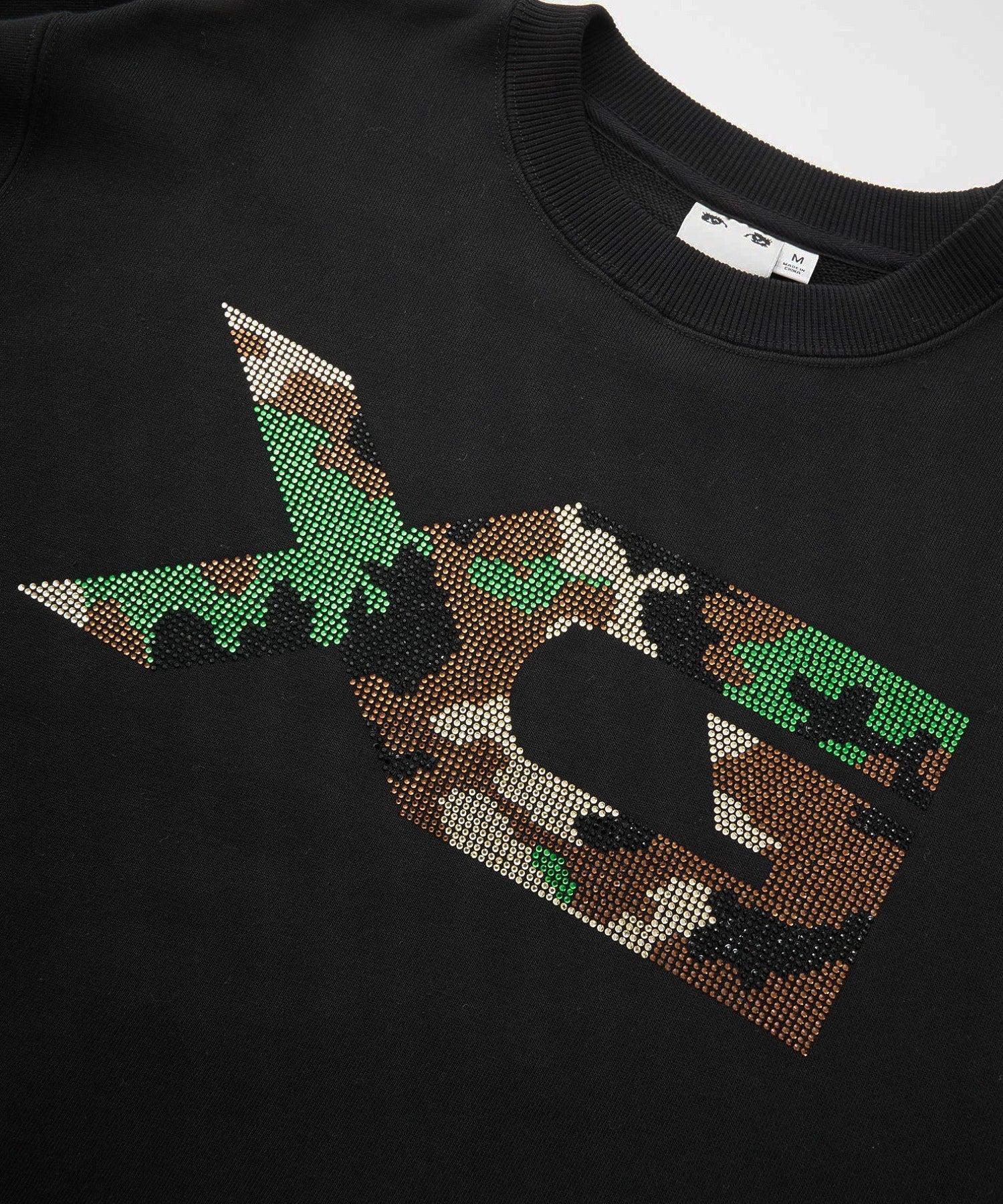 RHINESTONE CAMO LOGO SWEAT TOP