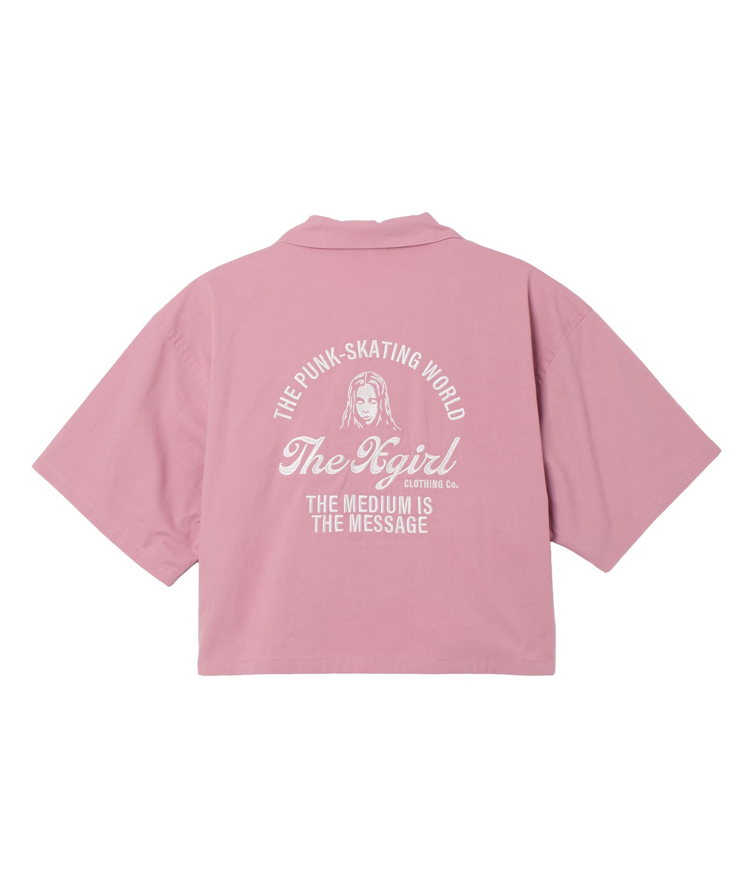 ARCH LOGO AND FACE OPEN COLLAR CROPPED SHIRT