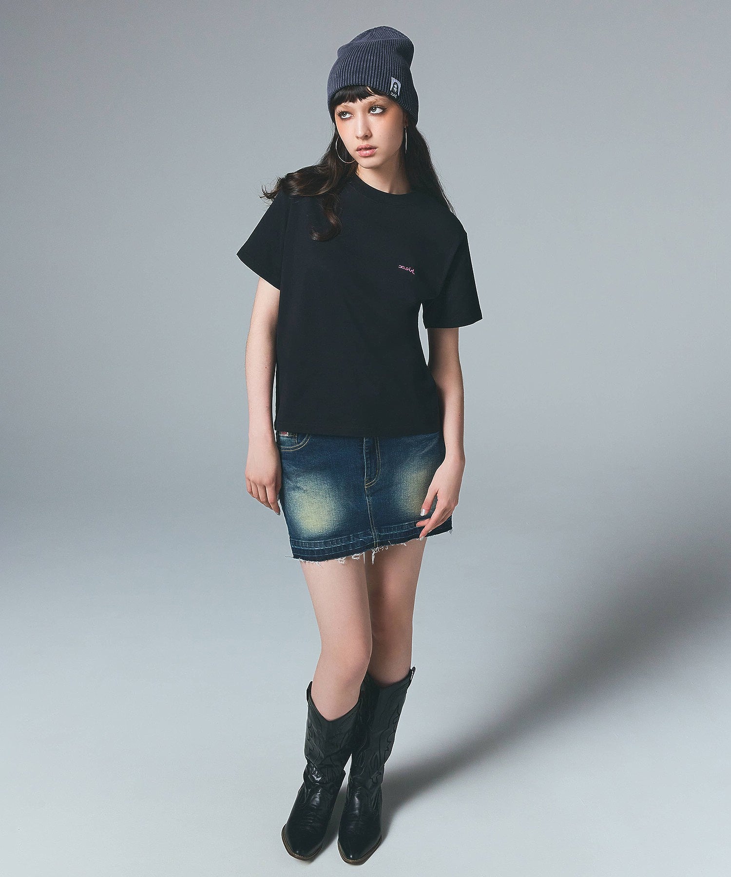 BUTTERFLY POCKET DENIM MINI SKIRT
