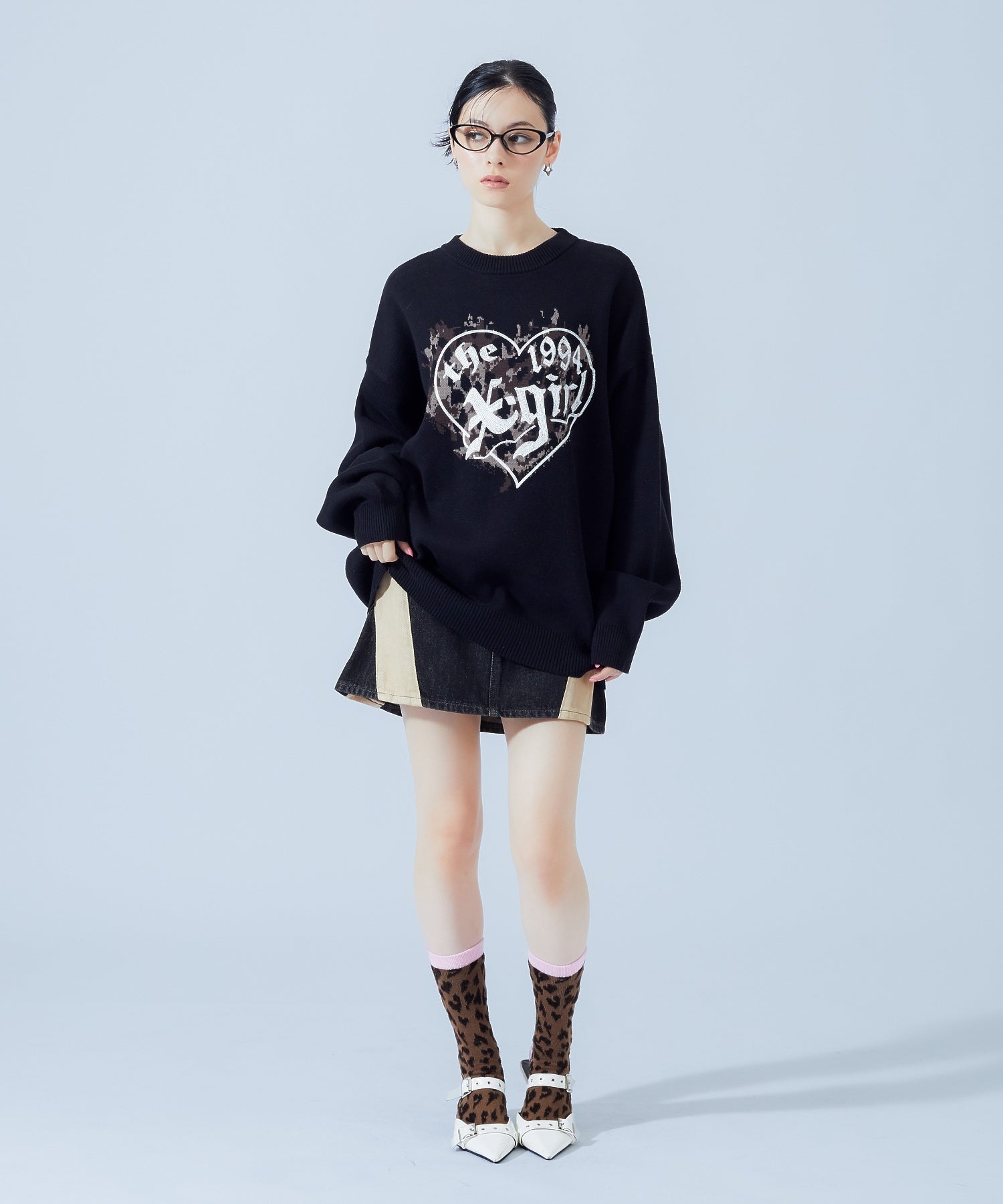 HEART LEOPARD JACQUARD SOCKS