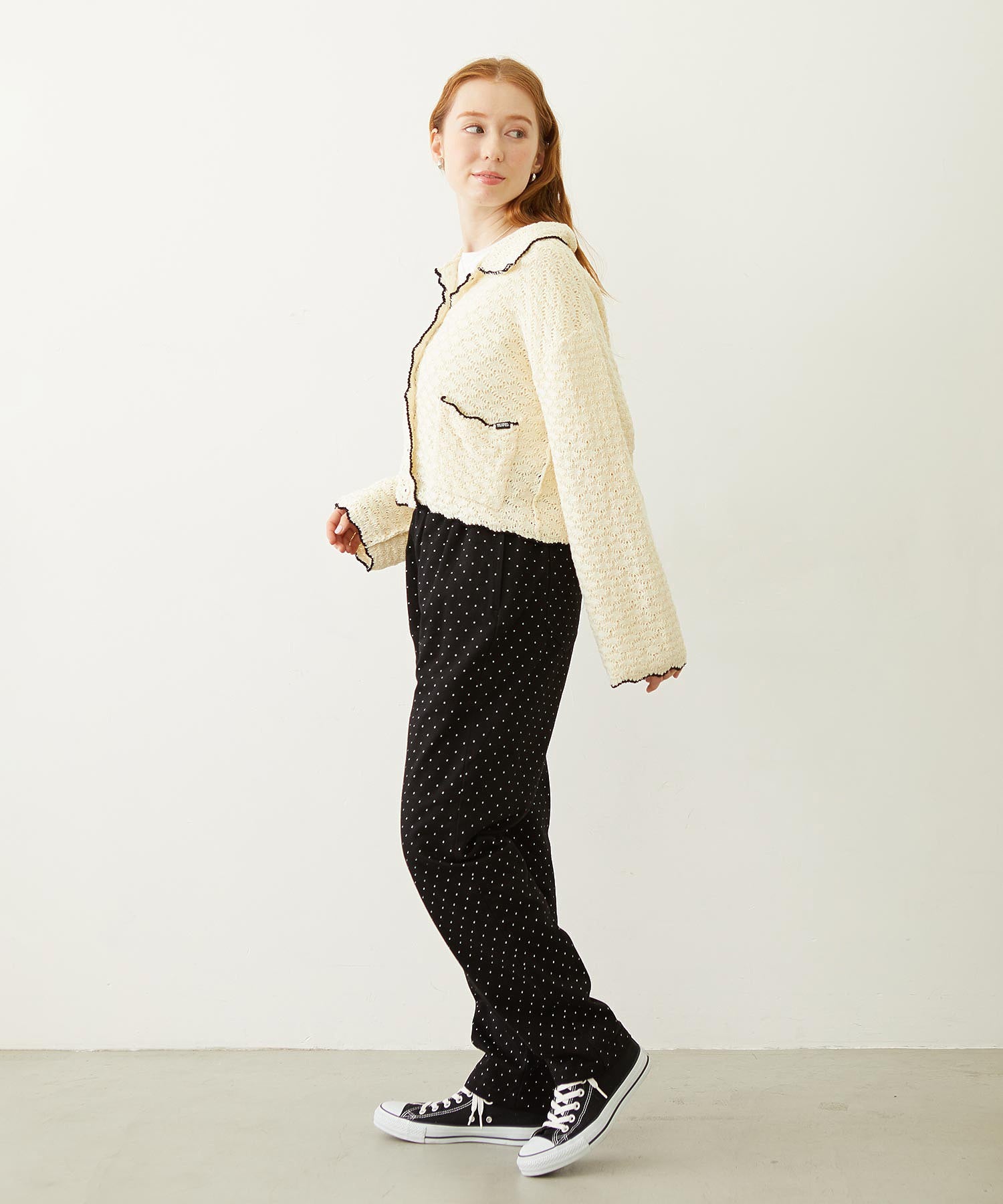 OPEN COLLAR CONTRAST TRIM KNIT CARDIGAN