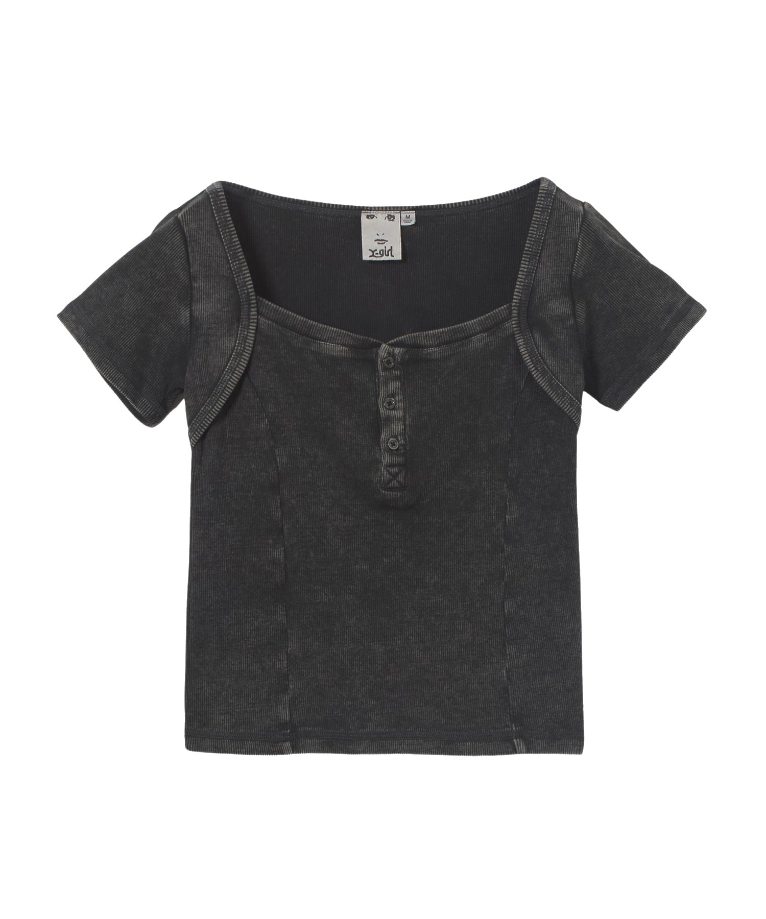 FADED HENLEY NECK S/S COMPACT TOP