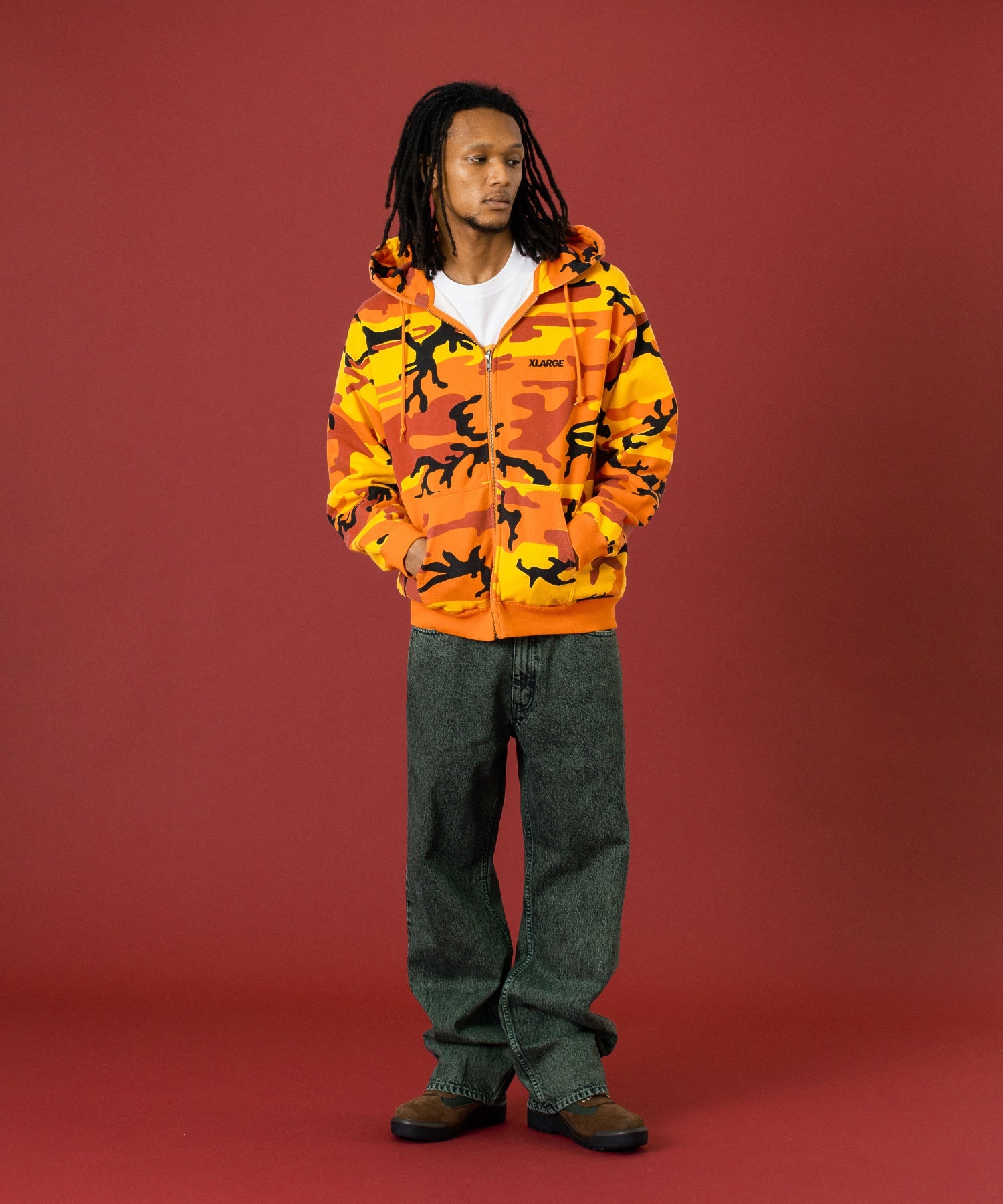 CAMO ZIP UP HOODED SWEATSHIRT