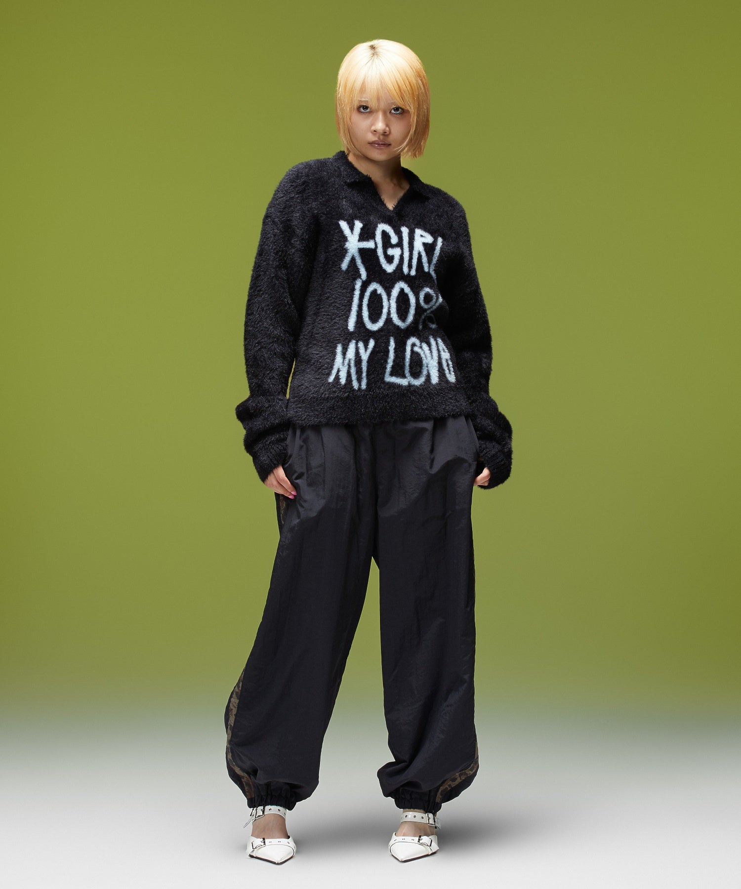 LOGO JACQUARD SHAGGY SKIPPER KNIT TOP