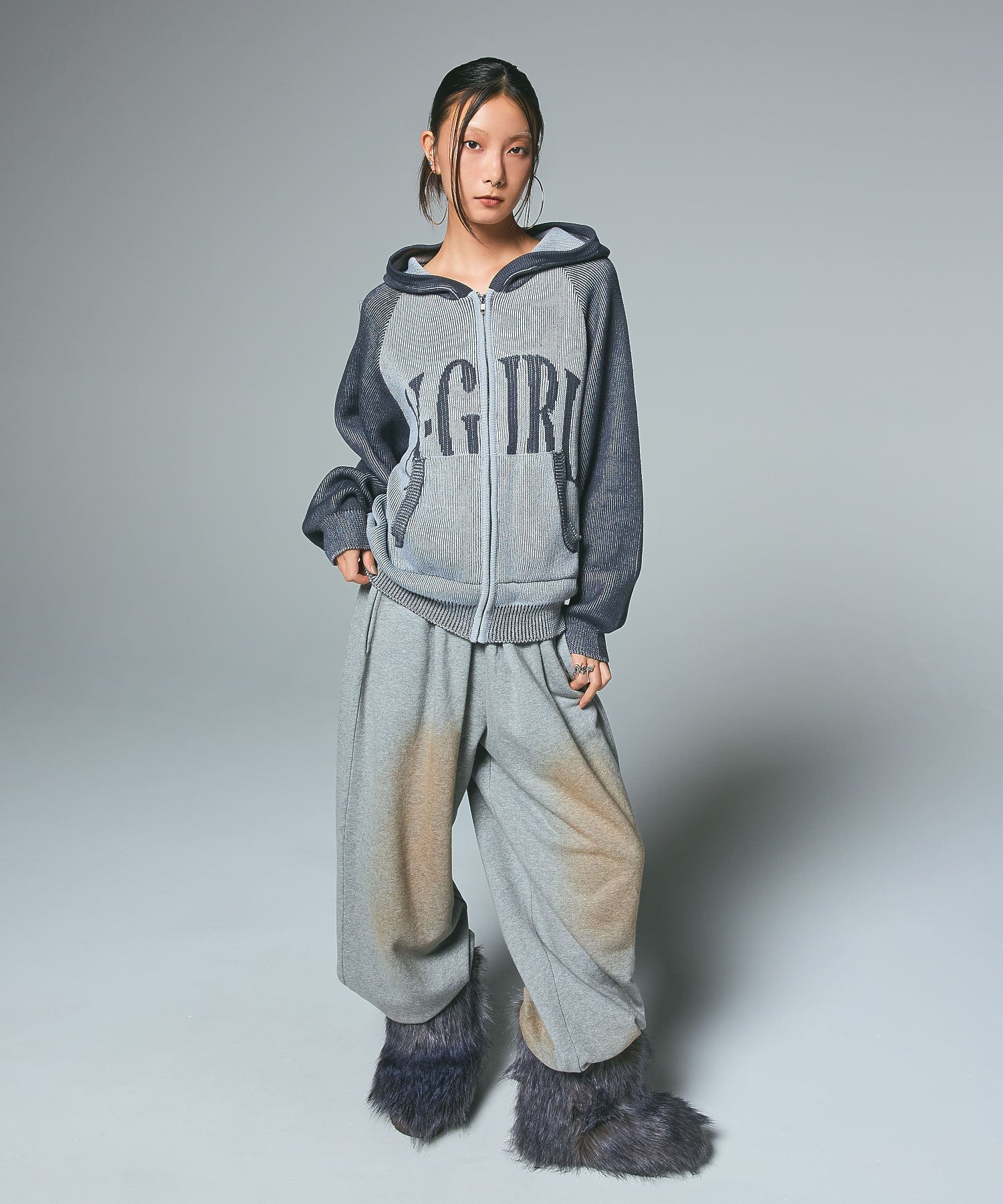 LOGO JACQUARD ZIP UP KNIT HOODIE