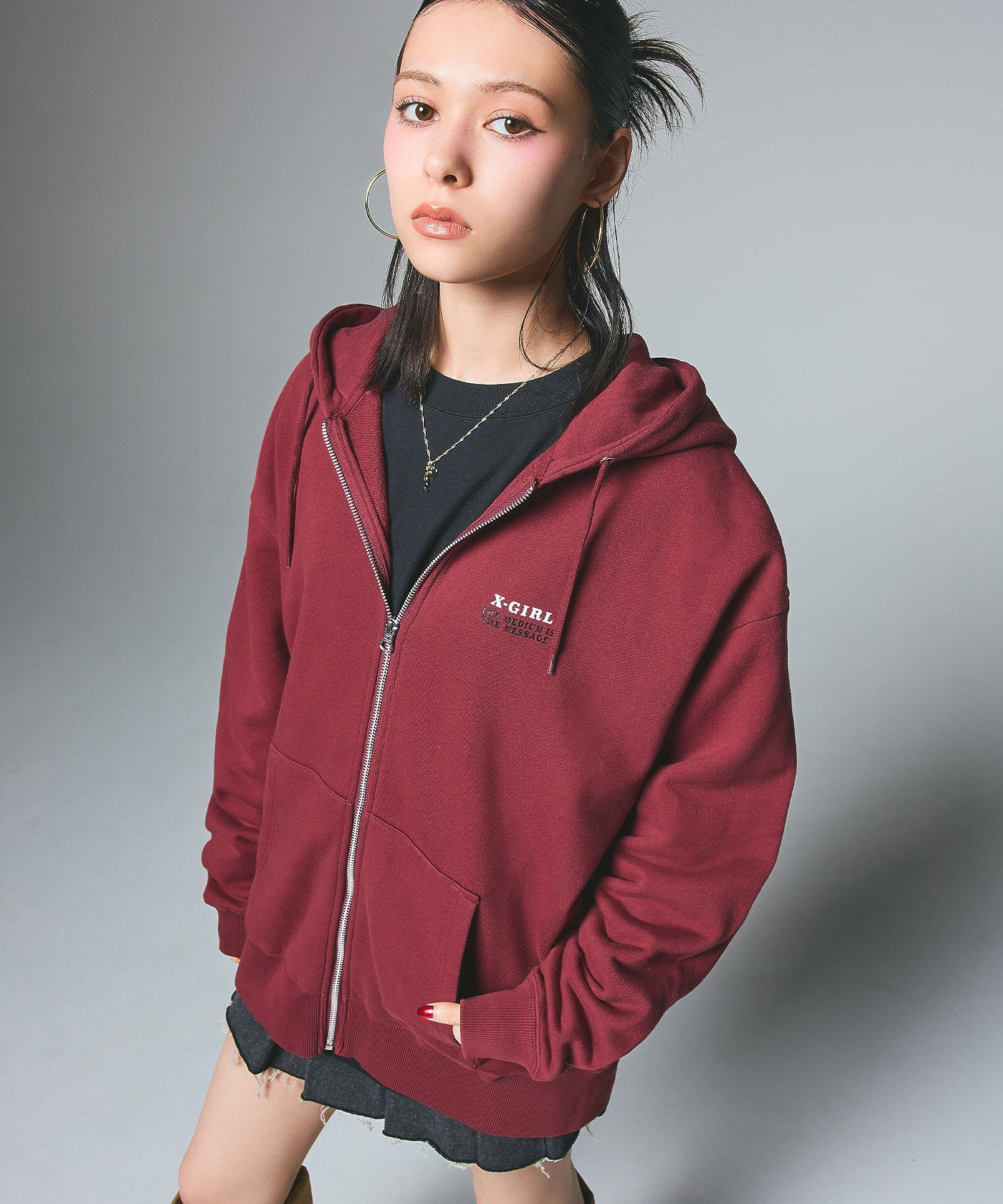 CIRCLE LOGO AND FACE ZIP UP SWEAT HOODIE
