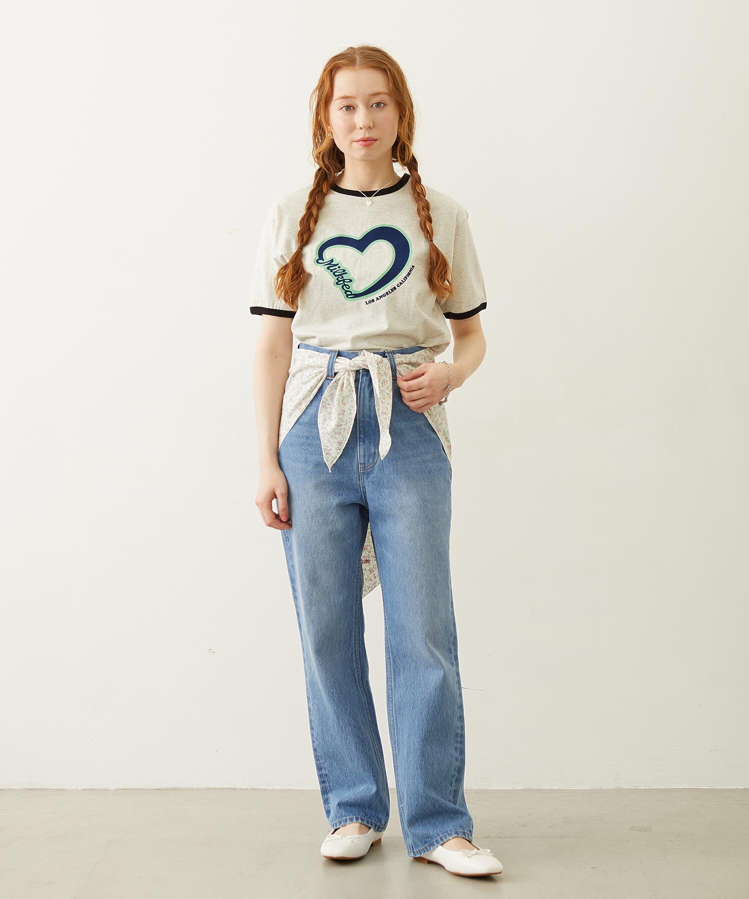 HEART LOGO FLOCK PRINT RINGER TEE