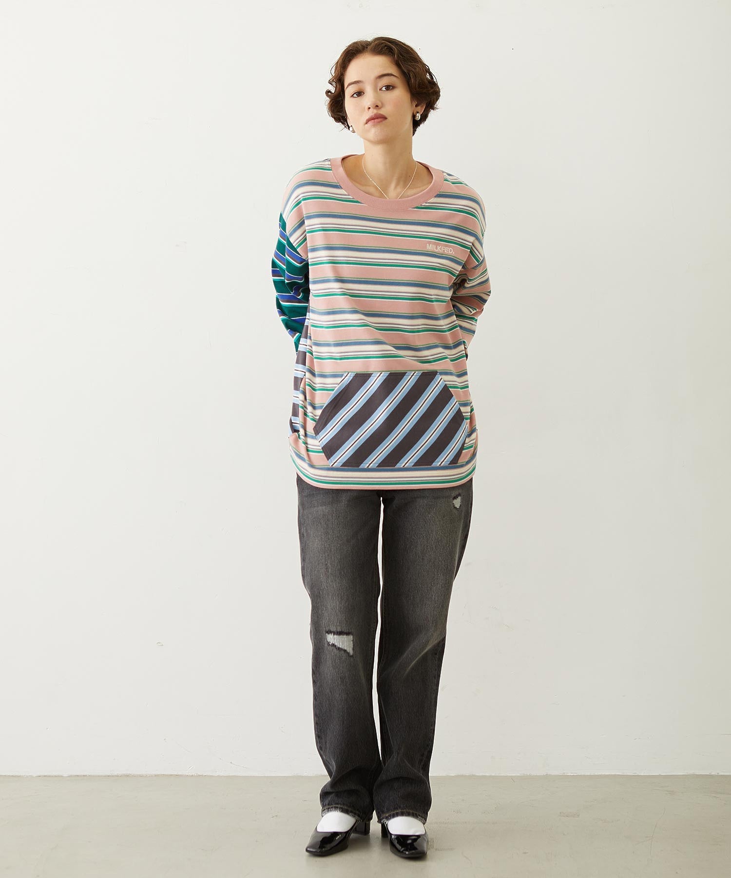 THREE PATTERN STRIPE L/S TOP