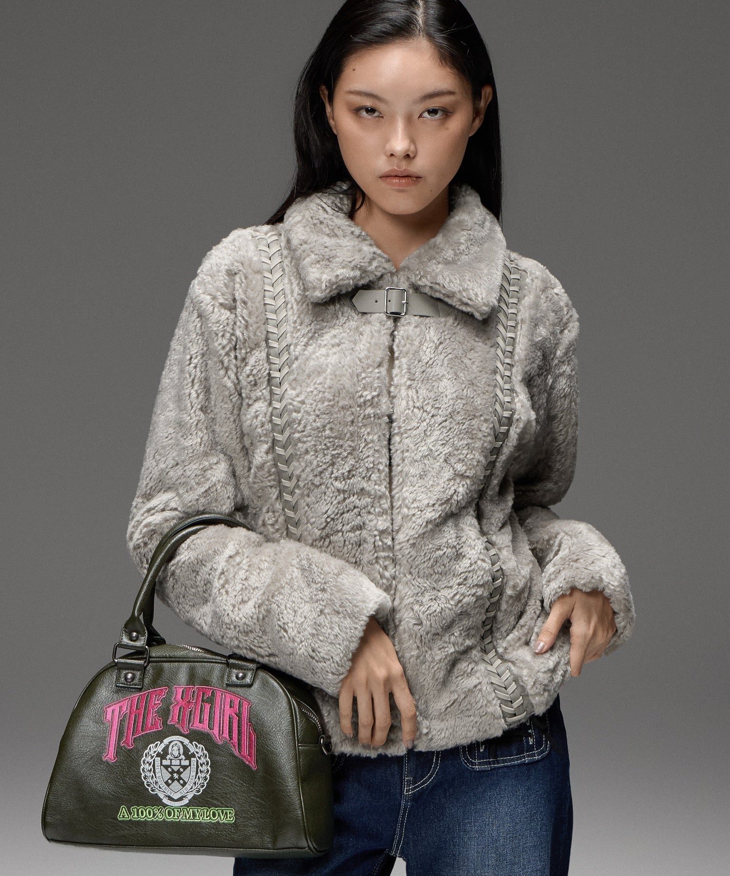 FAUX FUR LACE UP JACKET