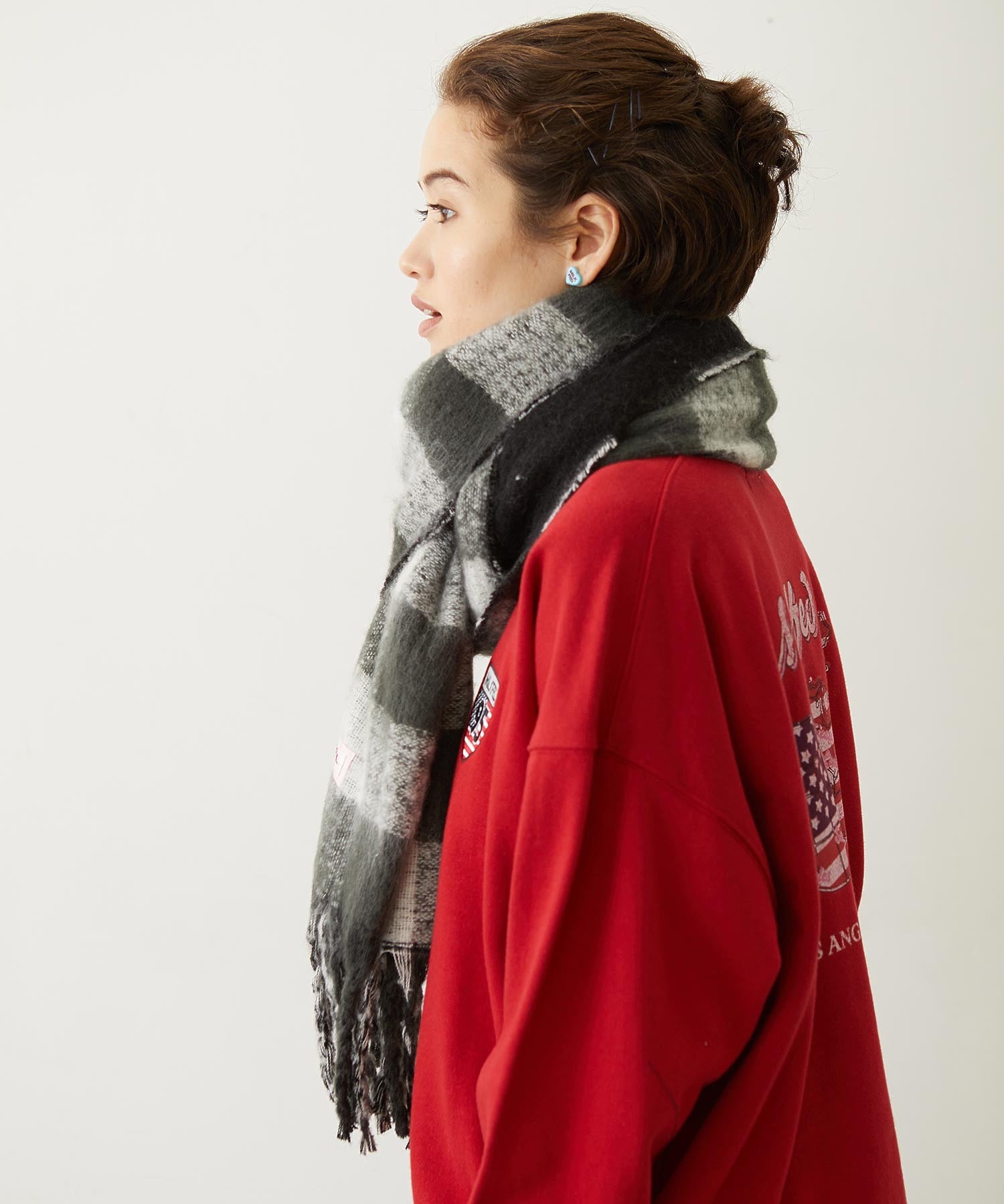 GINGHAM CHECK LOGO STOLE