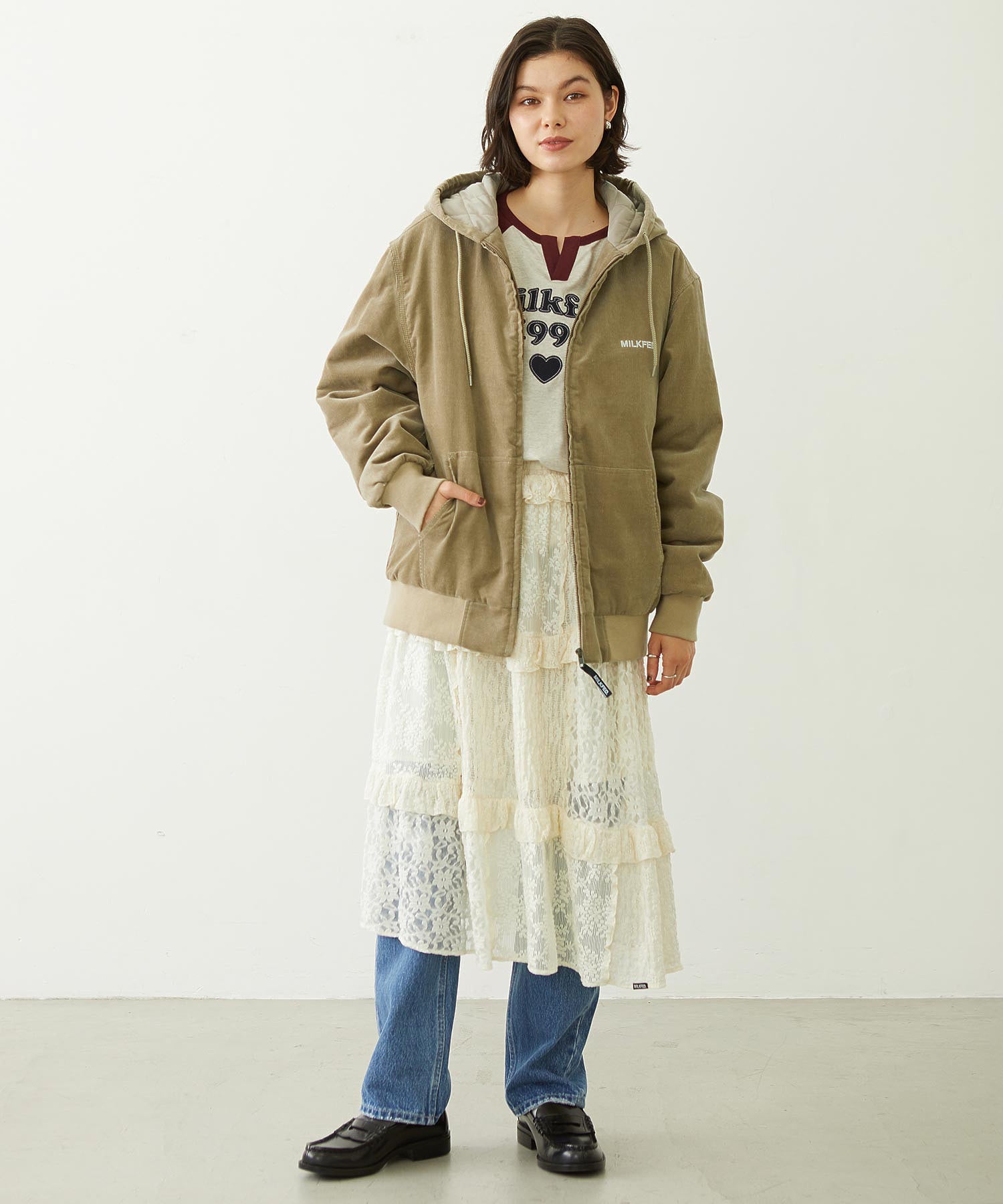 LOGO EMBROIDERED CORDUROY HOODED JACKET