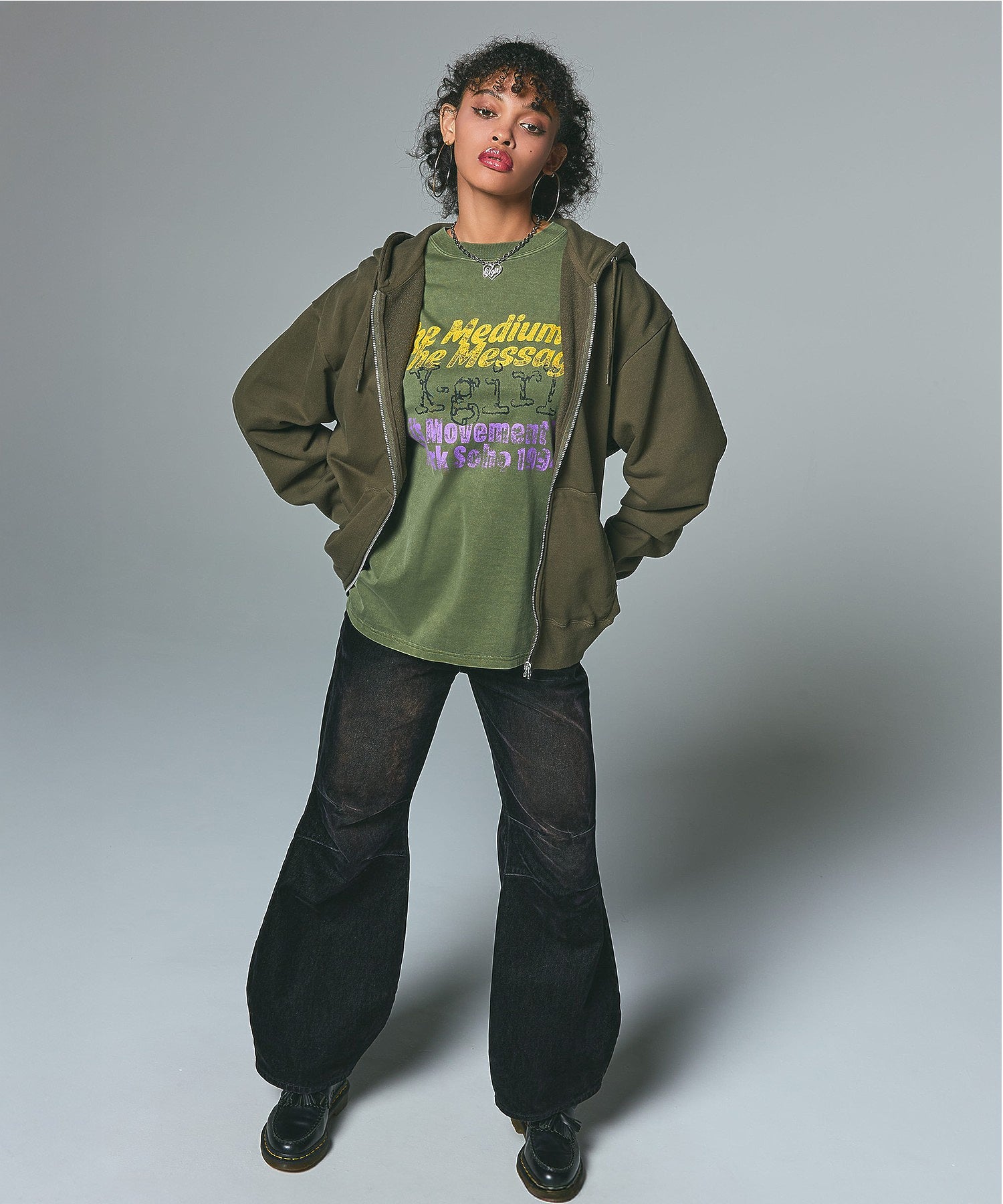 MESSAGE AND FACE ZIP UP SWEAT HOODIE