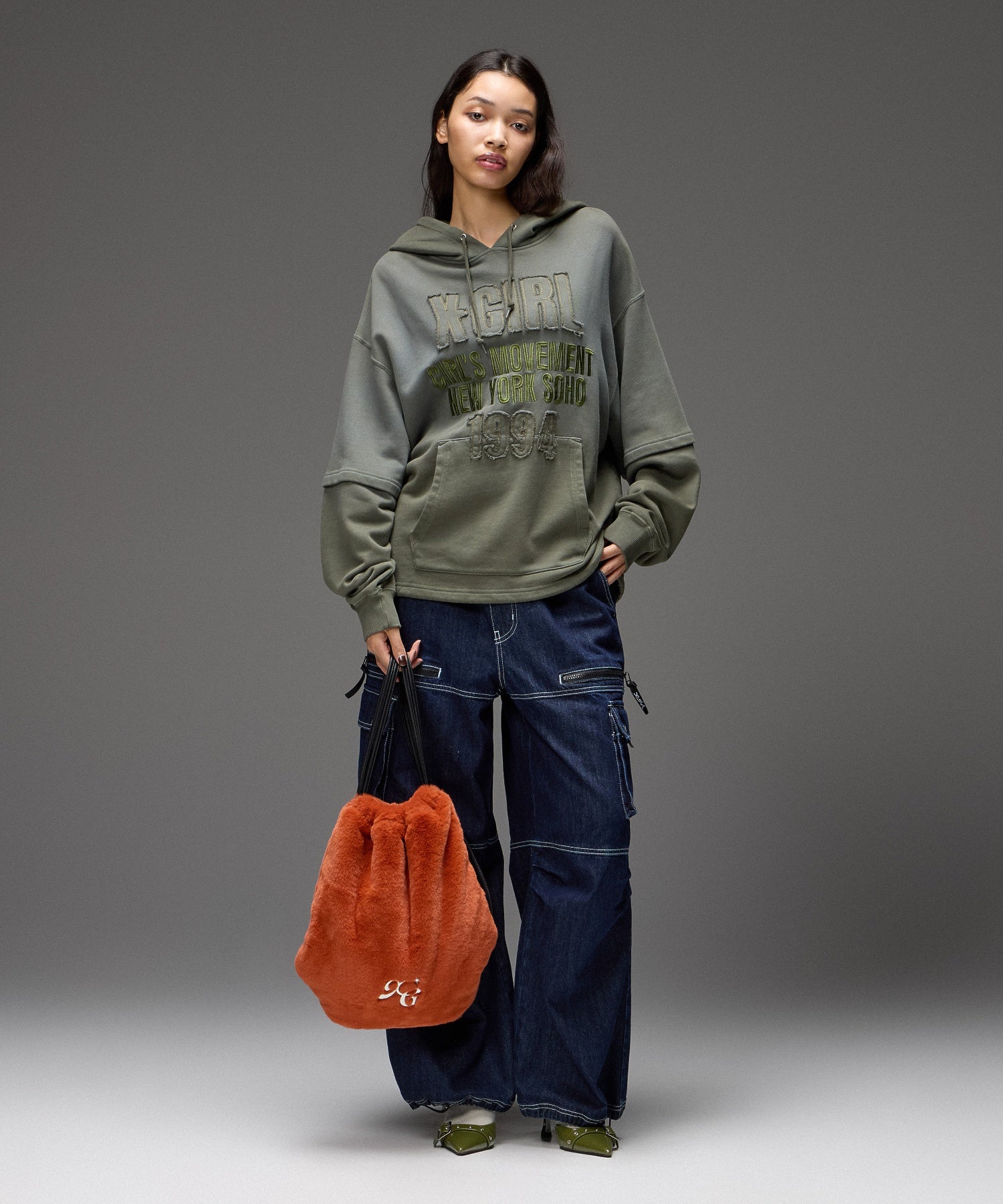 FAUX FUR METAL BUCKLE KNAPSACK
