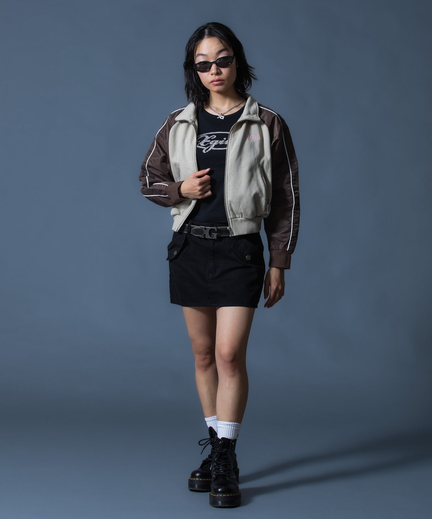 WOVEN MIX SWEAT ZIP UP TOP