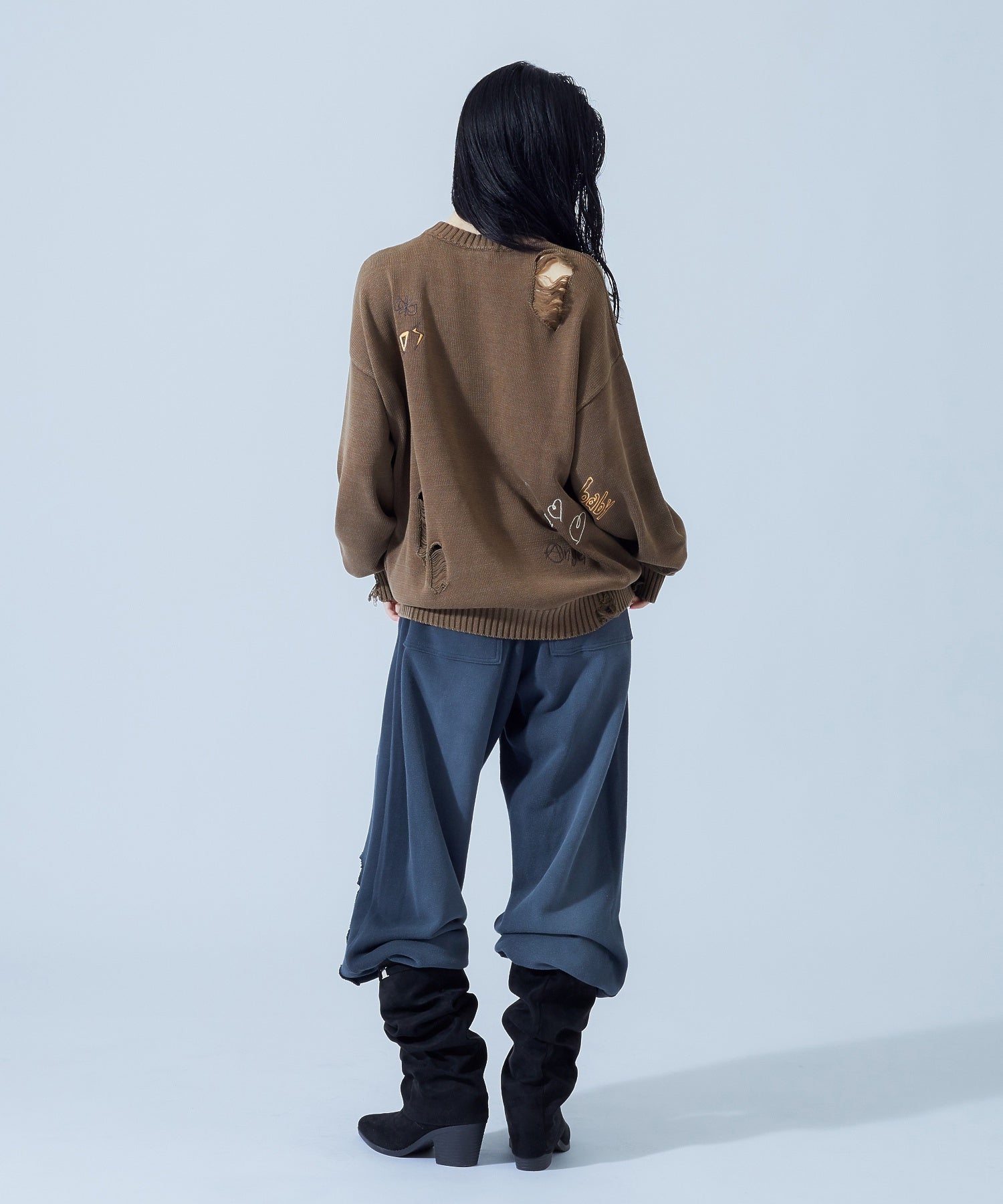 GRAFFITI LOGO DISTRESSED KNIT TOP