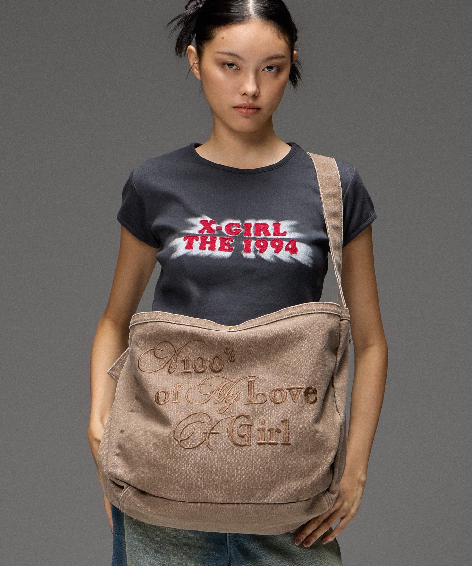 MIX FONT LOGO FADED SHOULDER BAG