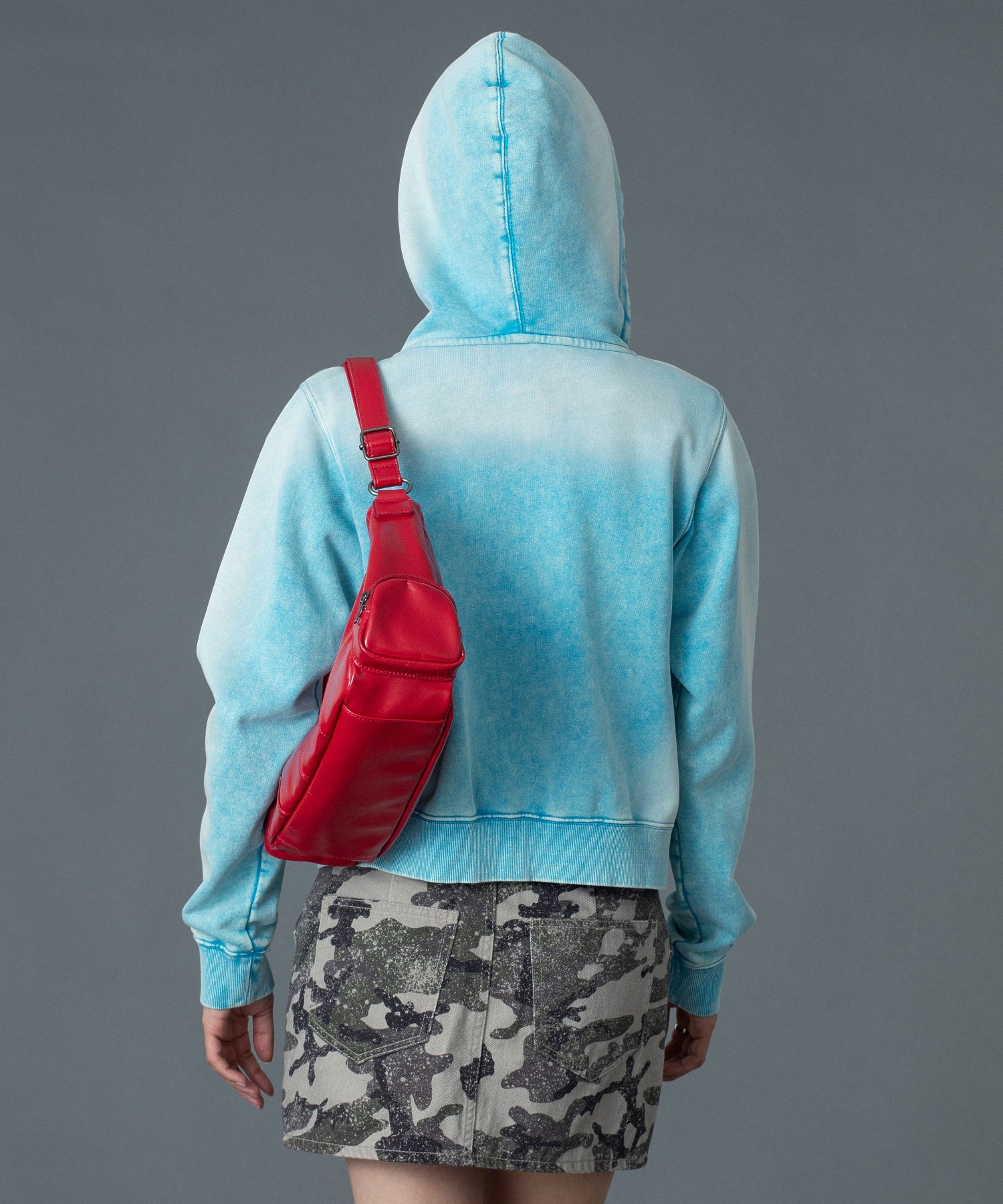 FACE LABEL WASHED COMPACT ZIP UP SWEAT HOODIE