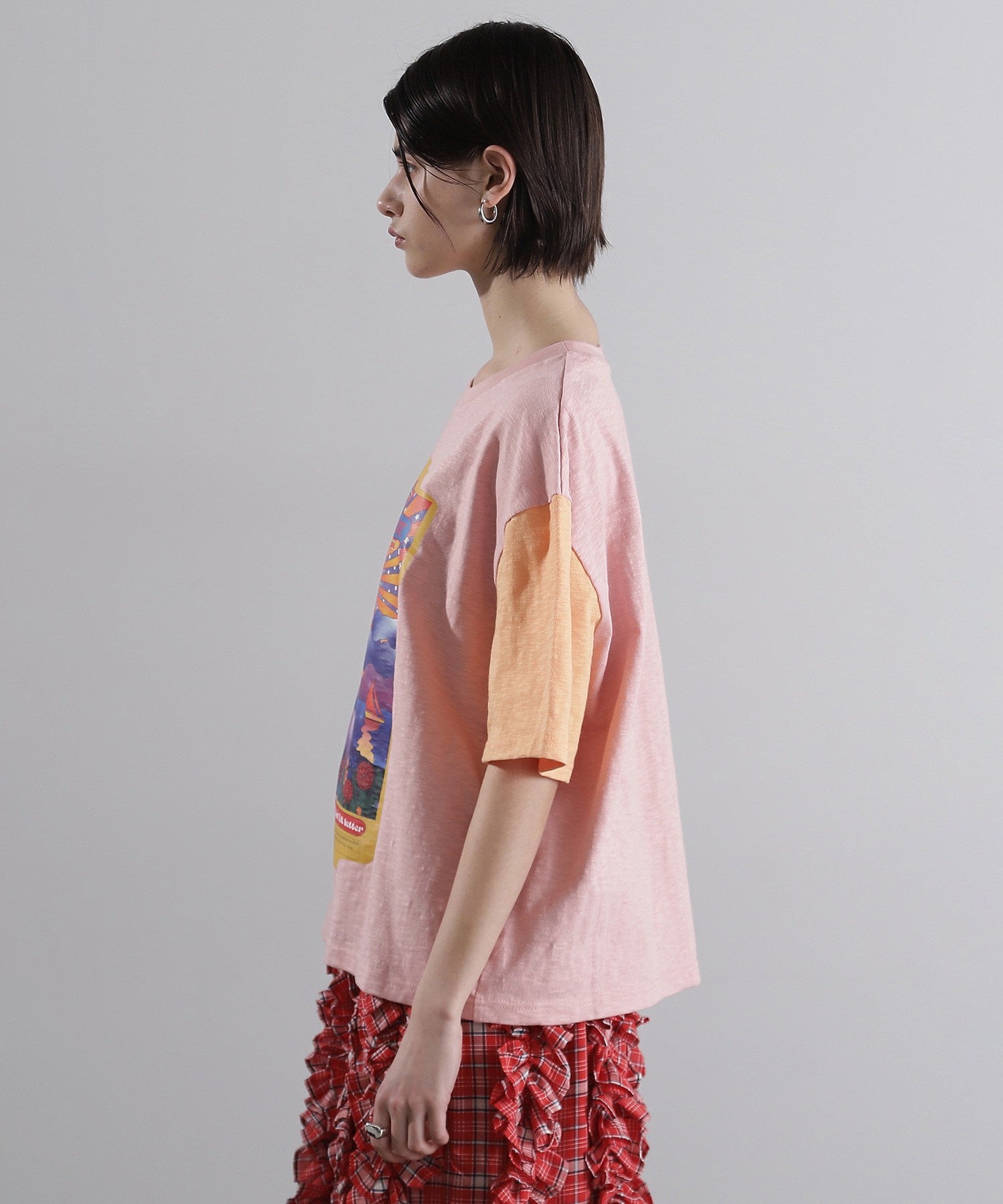 OKIRAKU×ROSE BUD/袖配色 プリントTシャツ