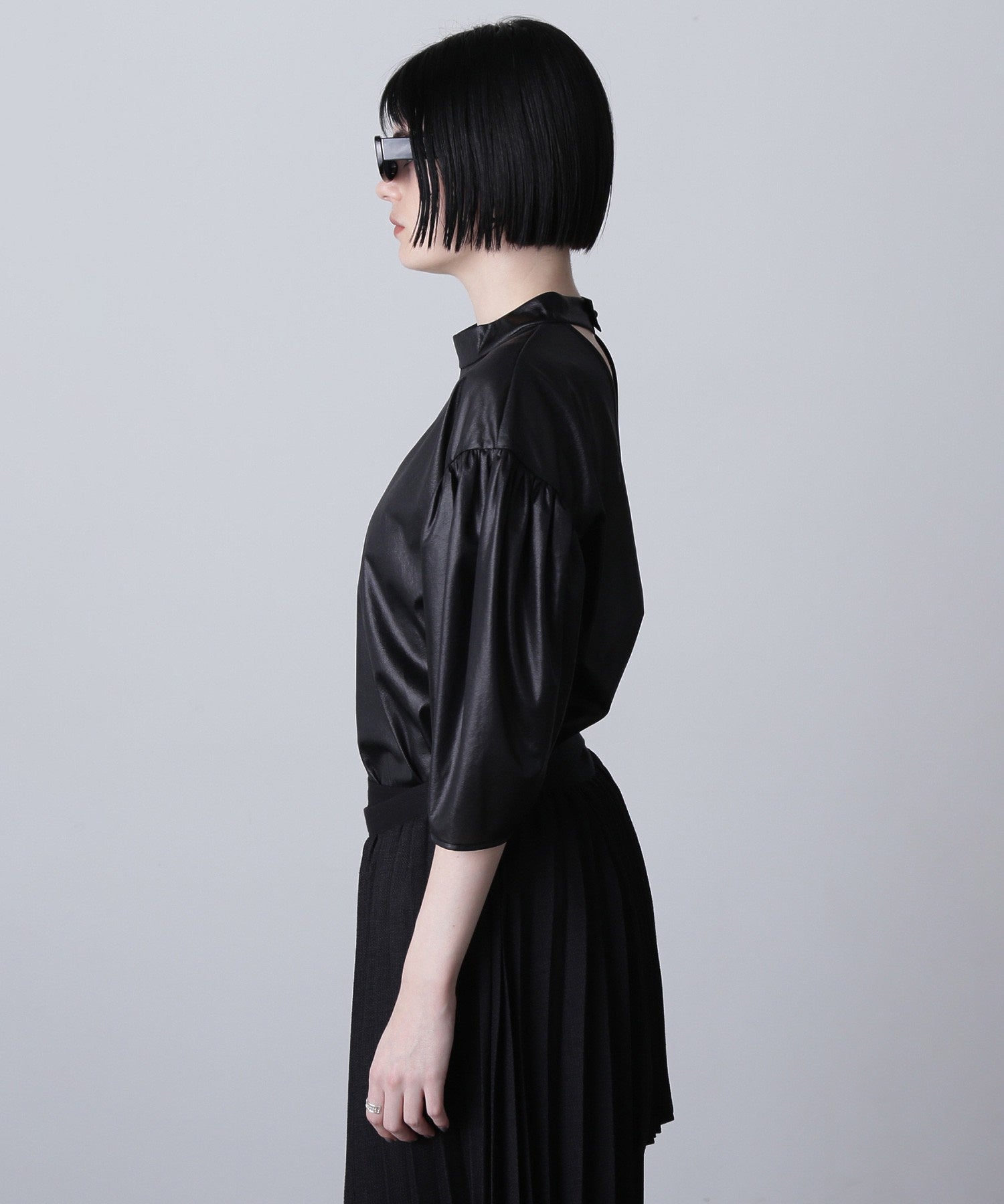 mici/VOLUME SLEEVE TRICOT CHIFFON TOP