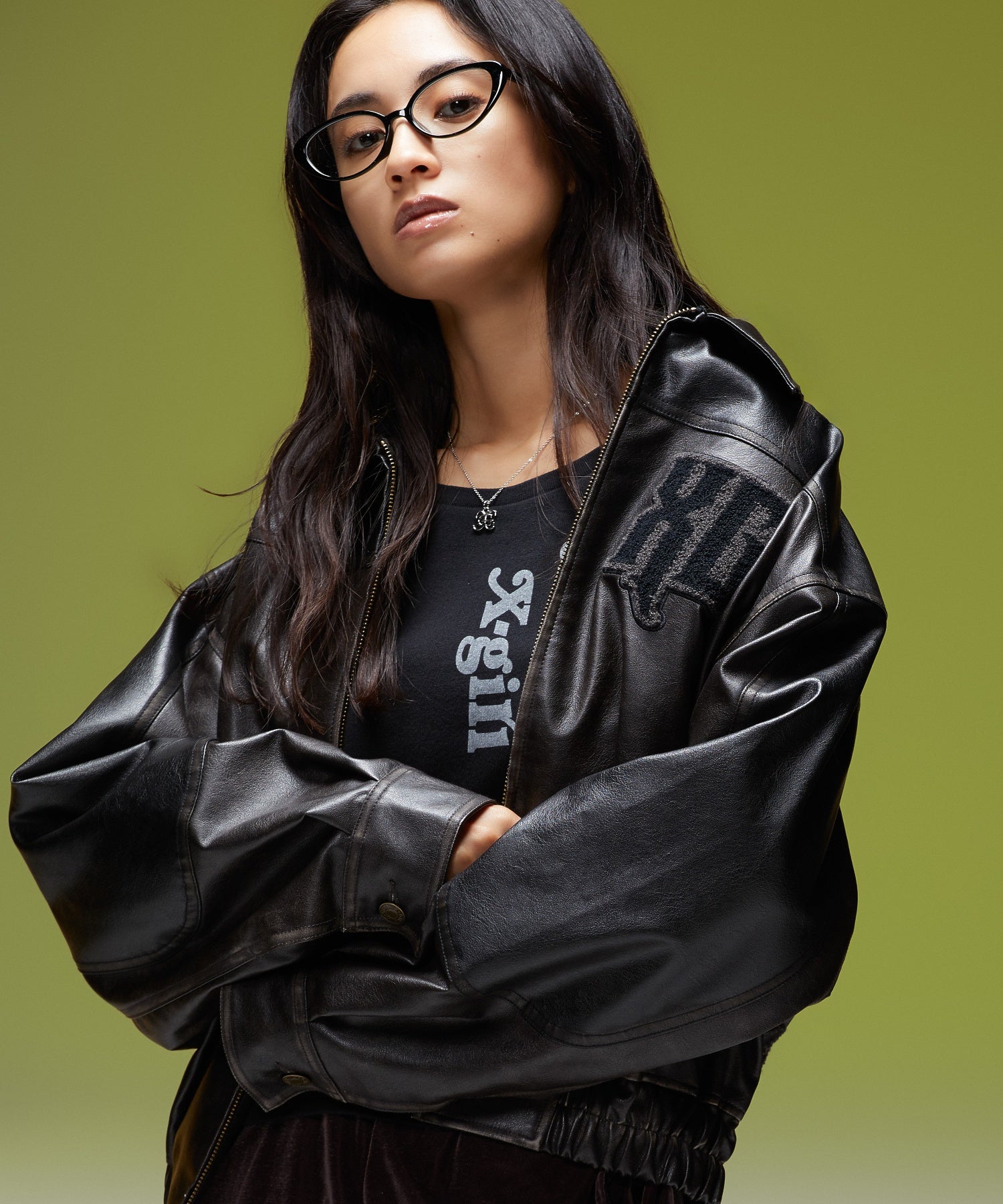FAUX LEATHER LOGO PATCH JACKET