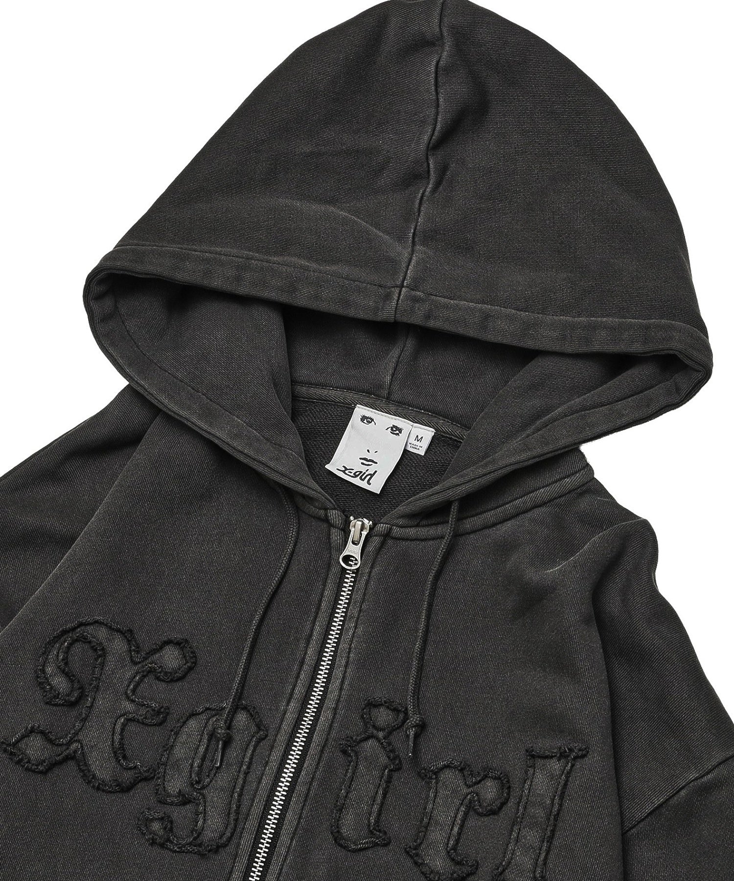 LOGO PATCH PIGMENT DYED ZIP UP SWEAT HOODIE